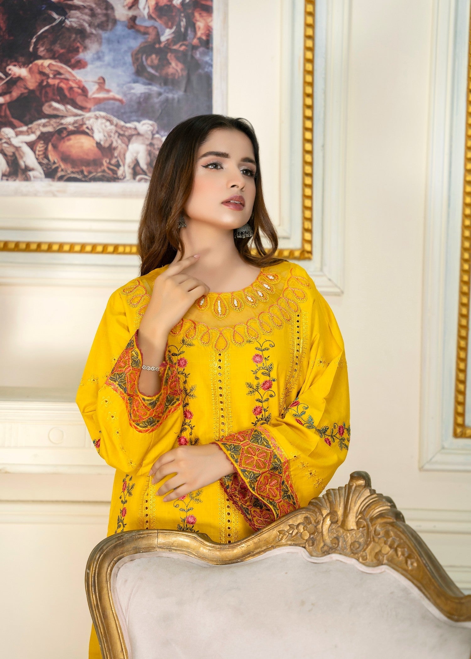 Araish Yellow Cambric Cotton Chikankari '24 Women 2pcs