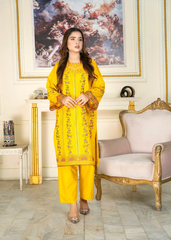 Araish Yellow Cambric Cotton Chikankari '24 Women 2pcs