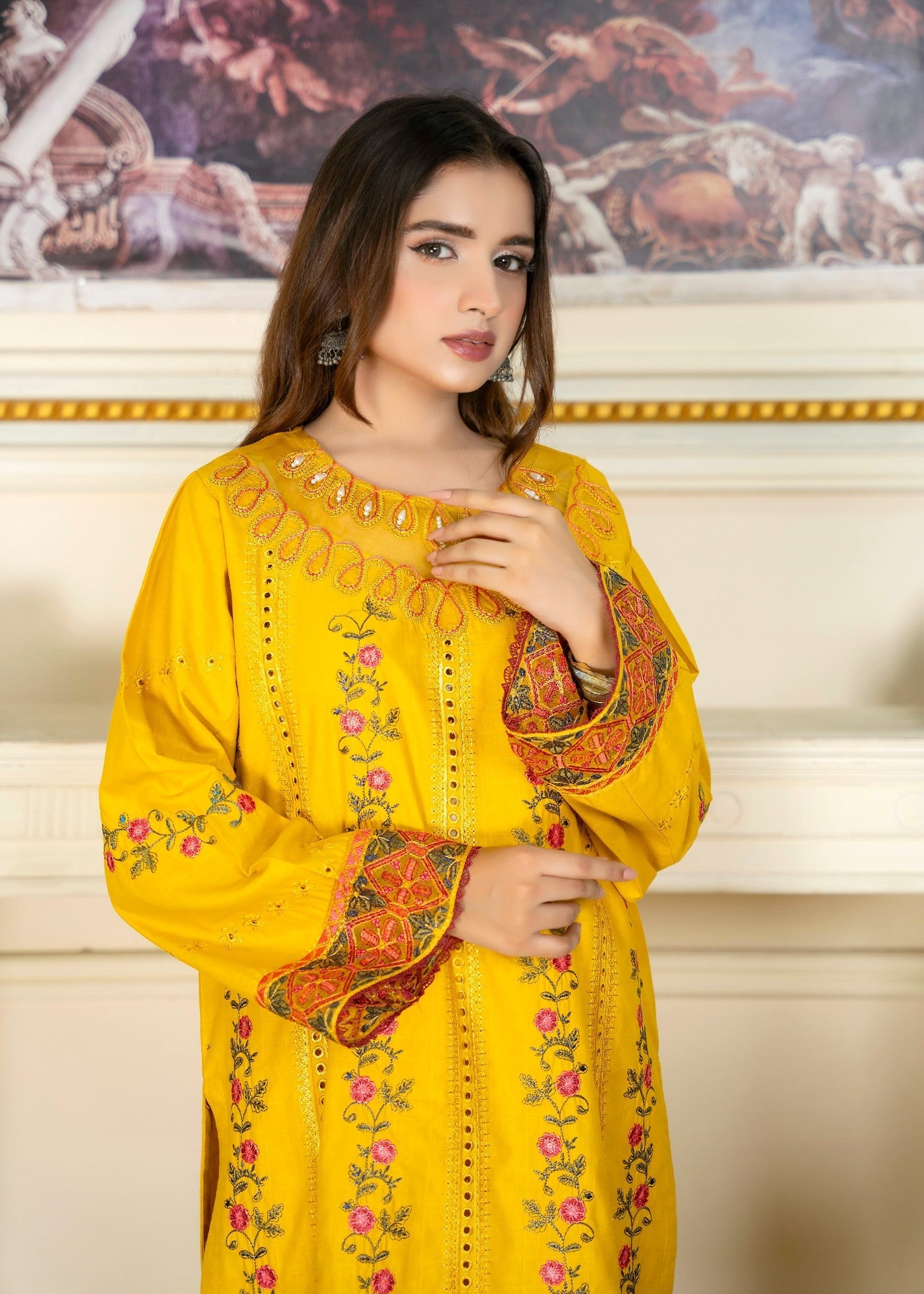 Araish Yellow Cambric Cotton Chikankari '24 Women 2pcs