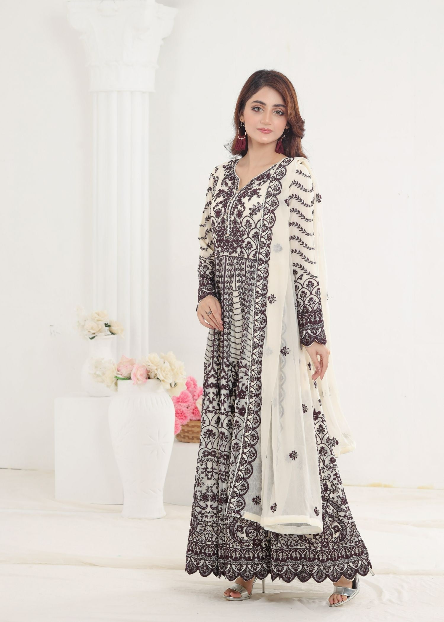 Ayesha Closet Jahanara Brown White Fusion Women 3pcs