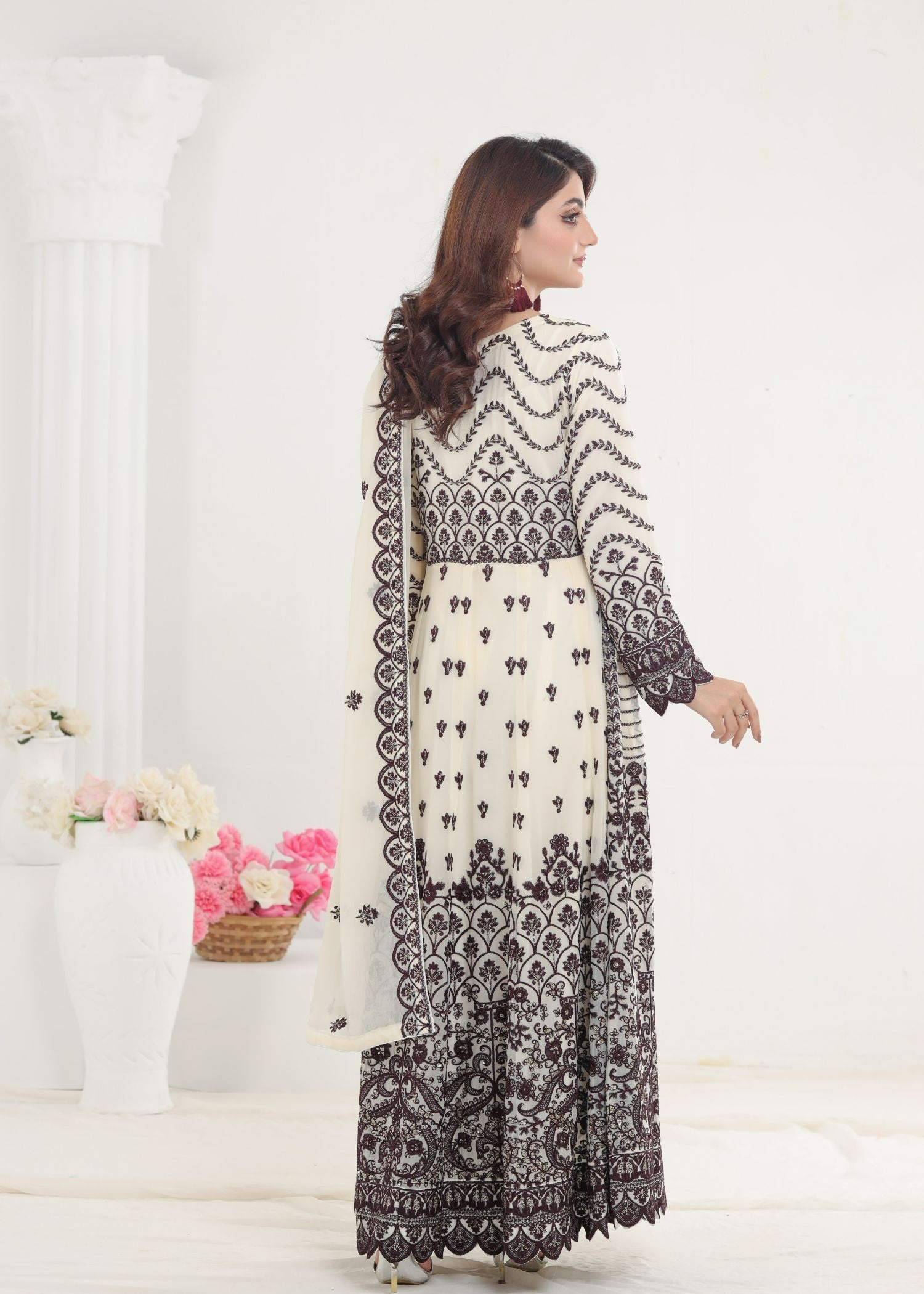Ayesha Closet Jahanara Brown White Fusion Women 3pcs