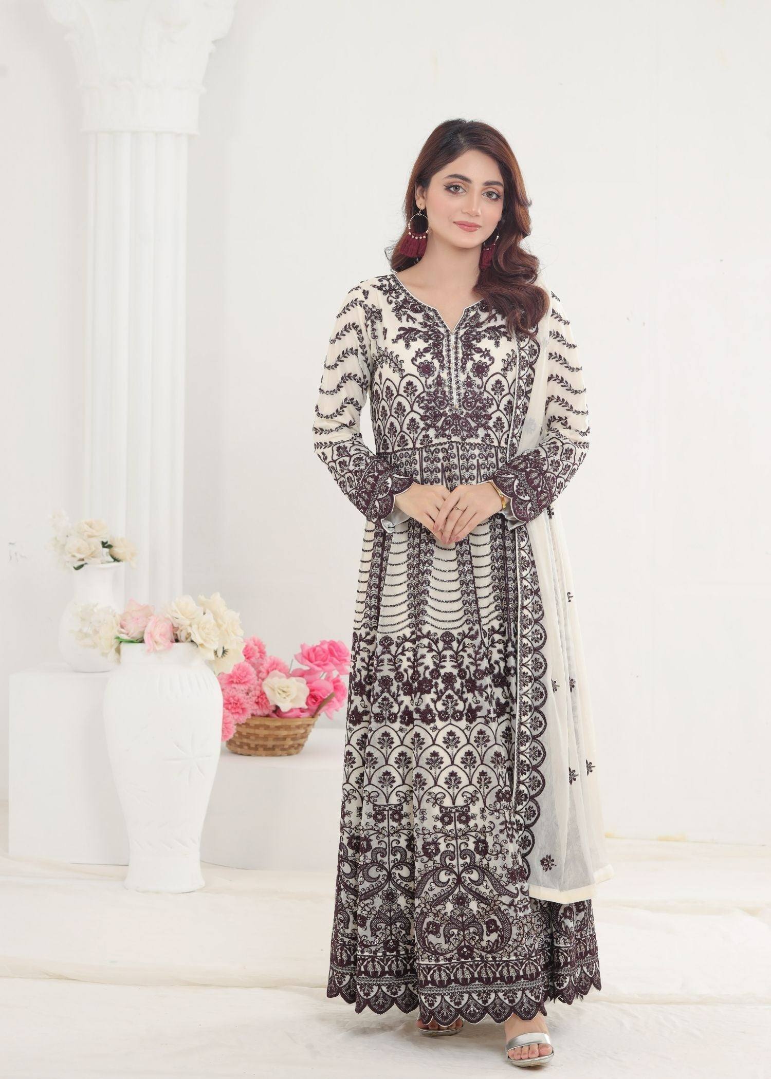 Ayesha Closet Jahanara Brown White Fusion Women 3pcs