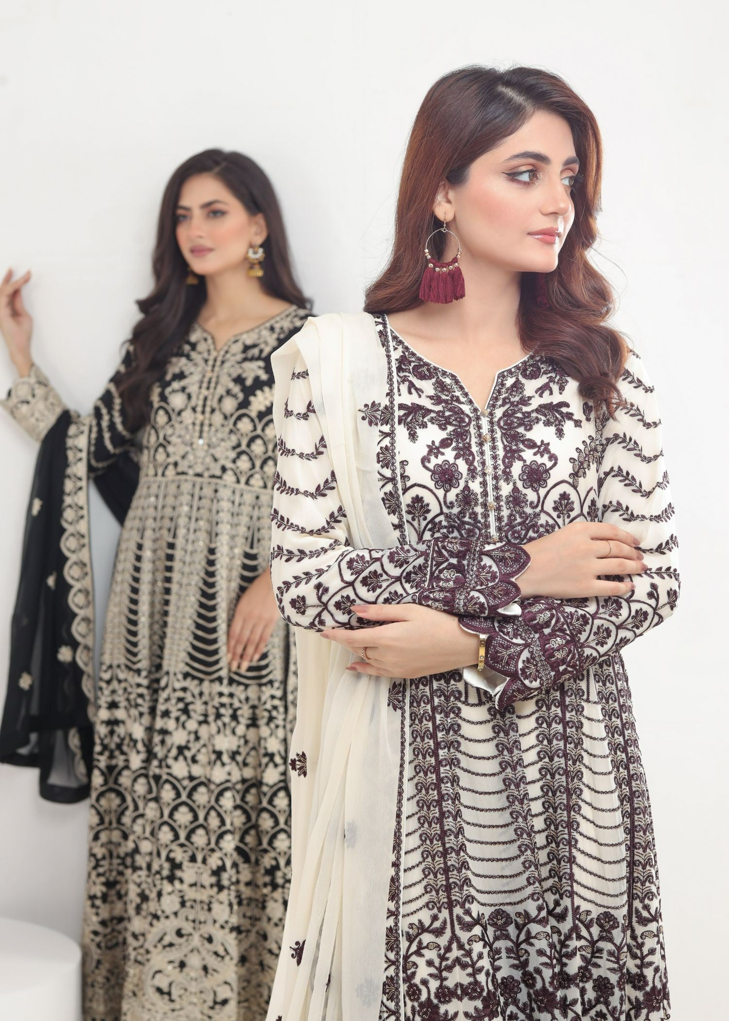Ayesha Closet Jahanara Brown White Fusion Women 3pcs
