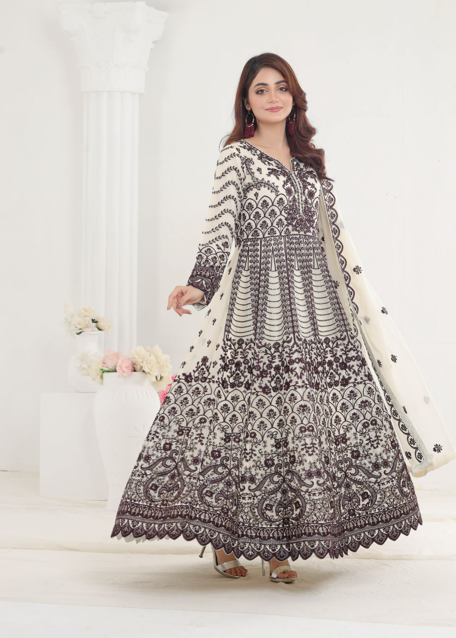 Ayesha Closet Jahanara Brown White Fusion Women 3pcs