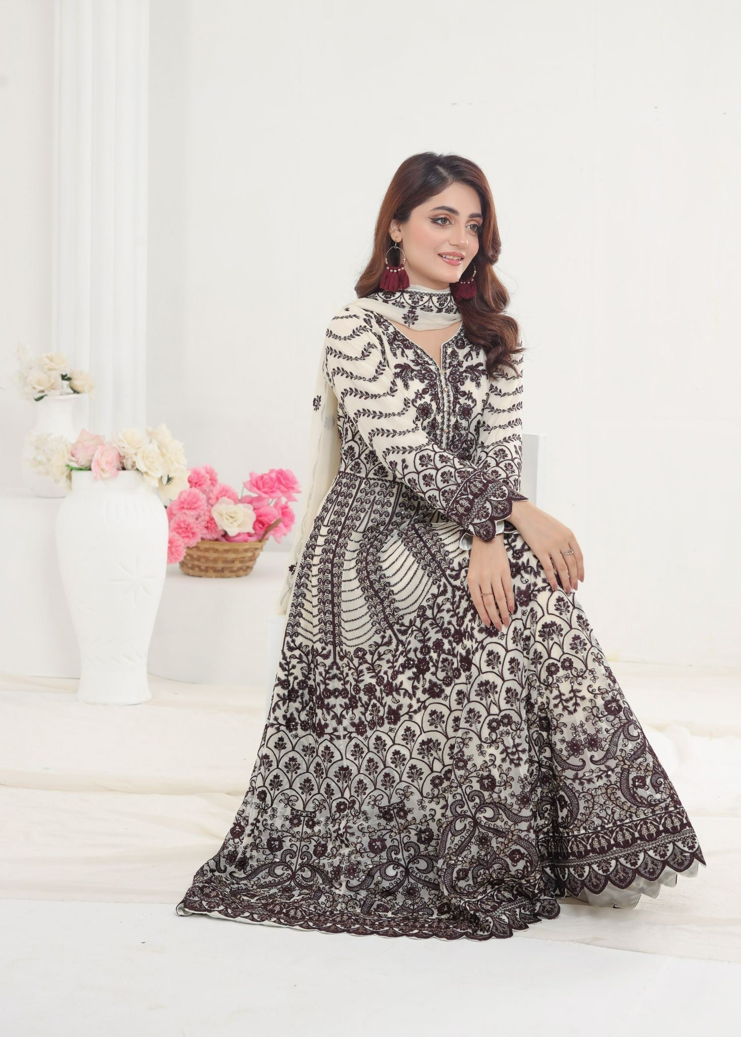 Ayesha Closet Jahanara Brown White Fusion Women 3pcs