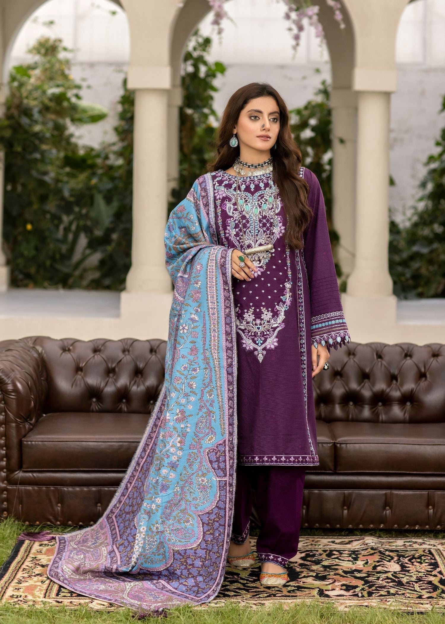 Meem Designs PURPLE (KHADDAR) Women 3pcs