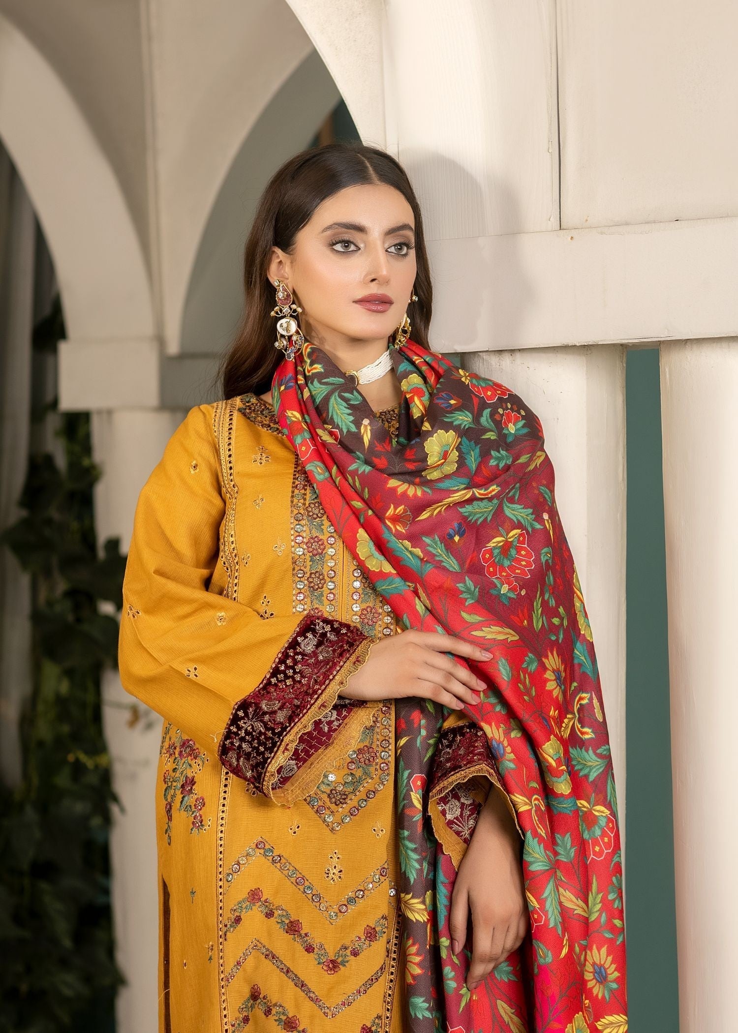 Meem Designs MUSTARD (KHADDAR) Women 3pcs