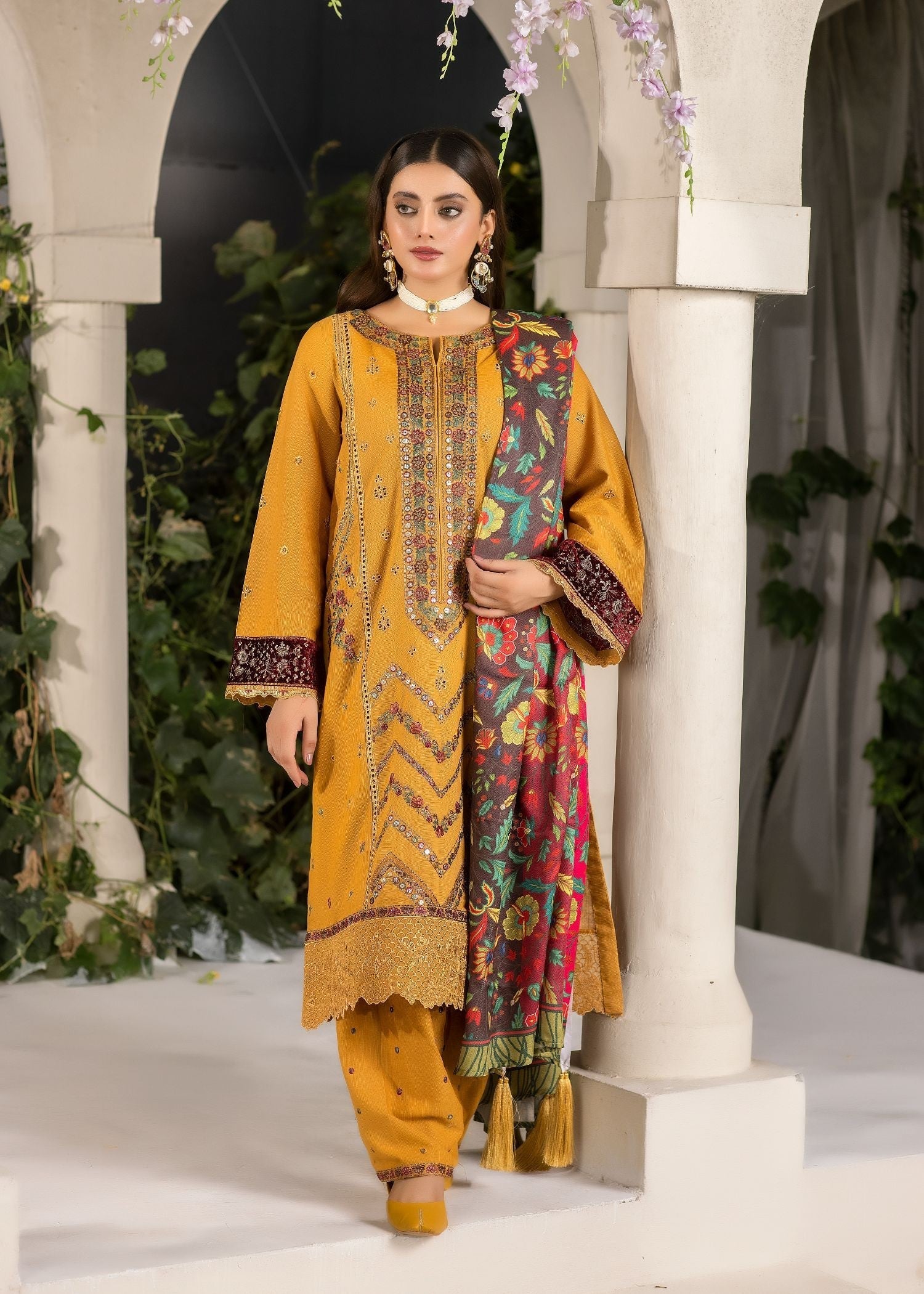Meem Designs MUSTARD (KHADDAR) Women 3pcs