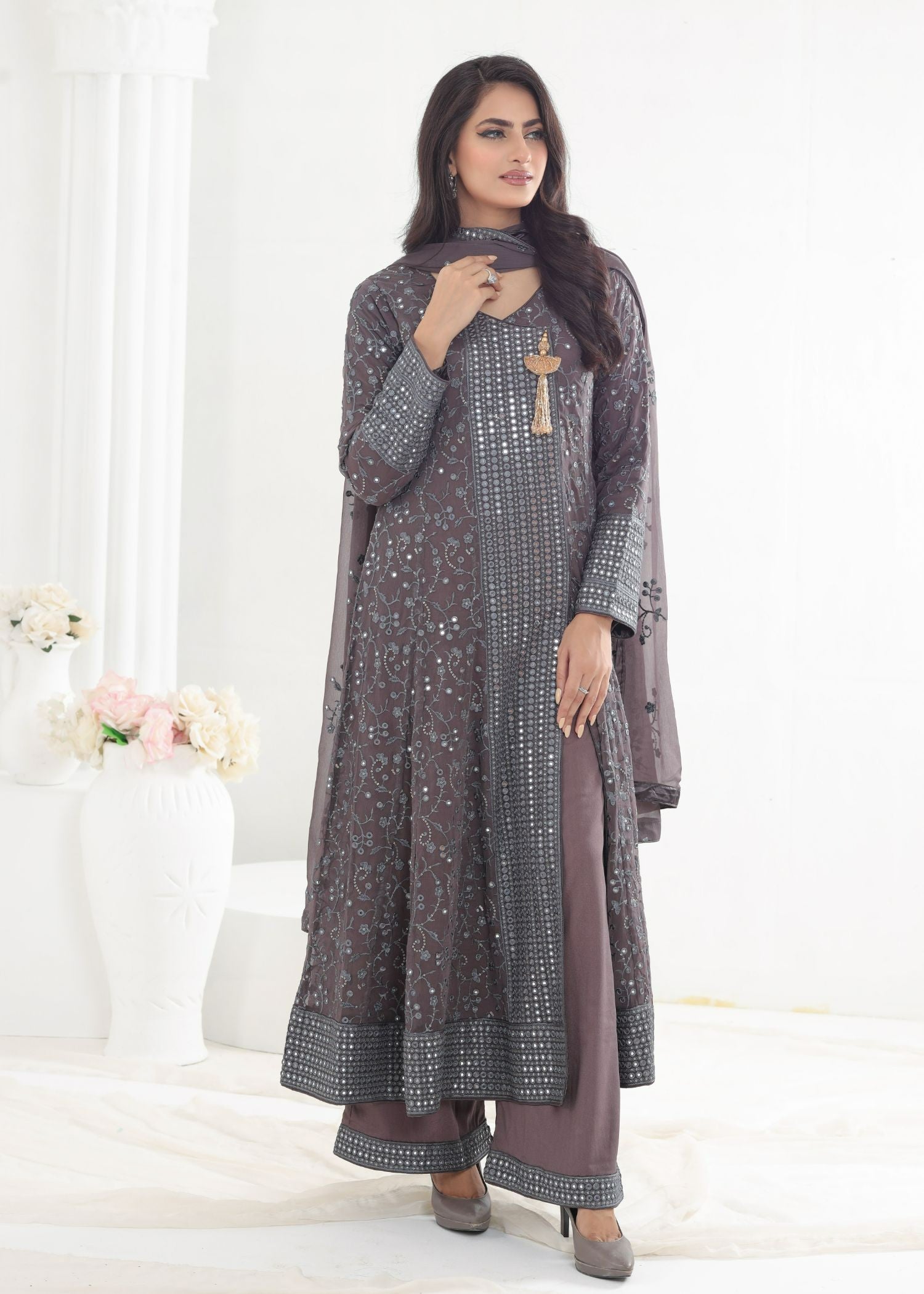 Ayesha Closet Lalazaar Muted Grey Women 3pcs
