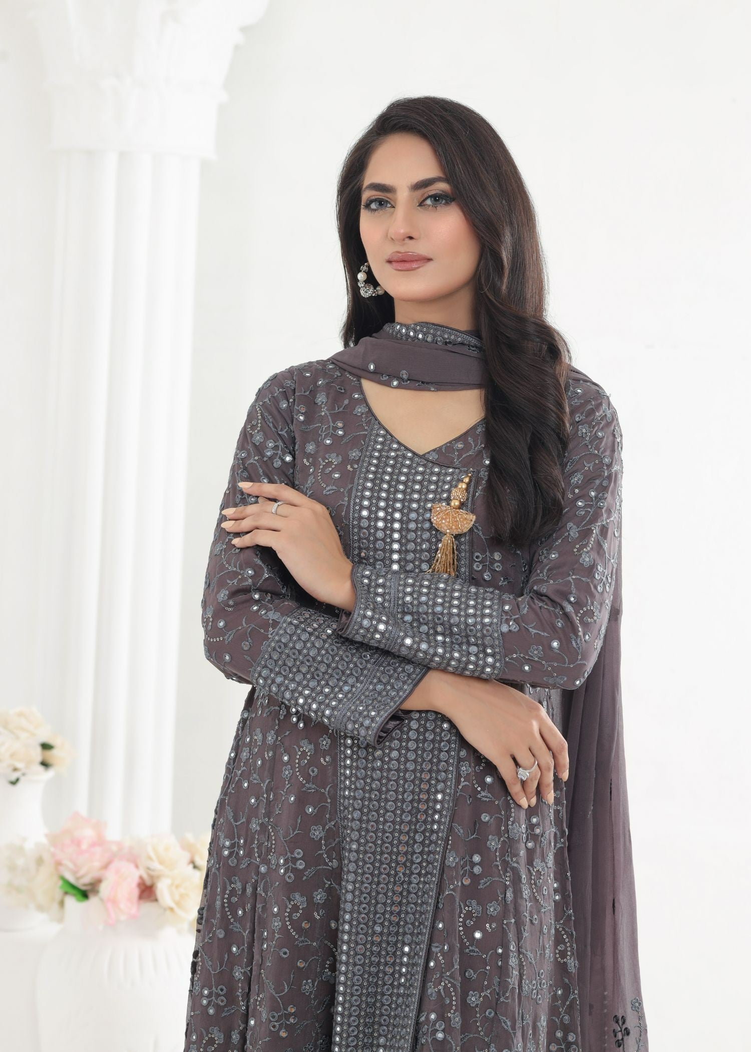 Ayesha Closet Lalazaar Muted Grey Women 3pcs