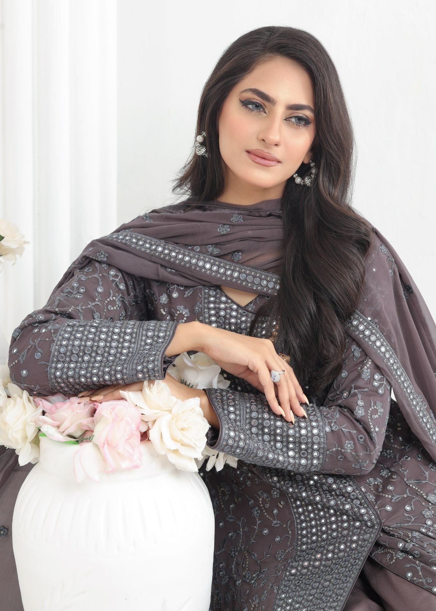 Ayesha Closet Lalazaar Muted Grey Women 3pcs