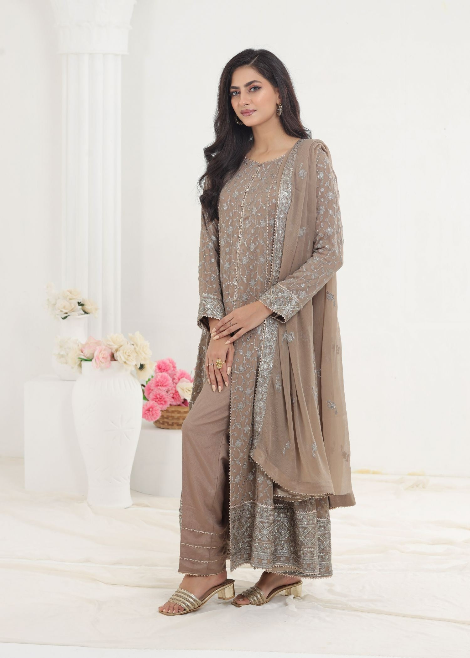 Ayesha Closet Mehnaaz Taupe Women 3pcs