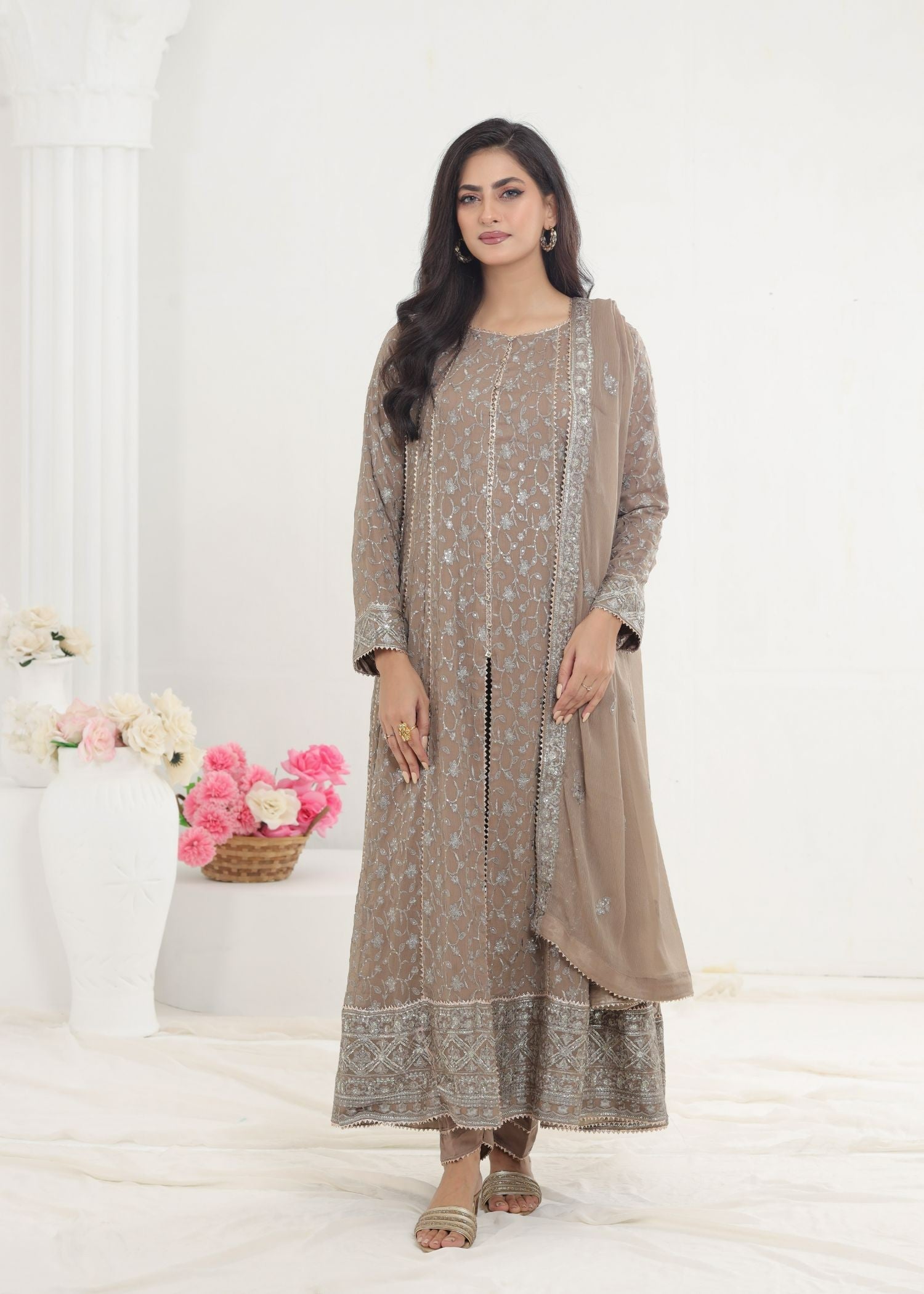 Ayesha Closet Mehnaaz Taupe Women 3pcs