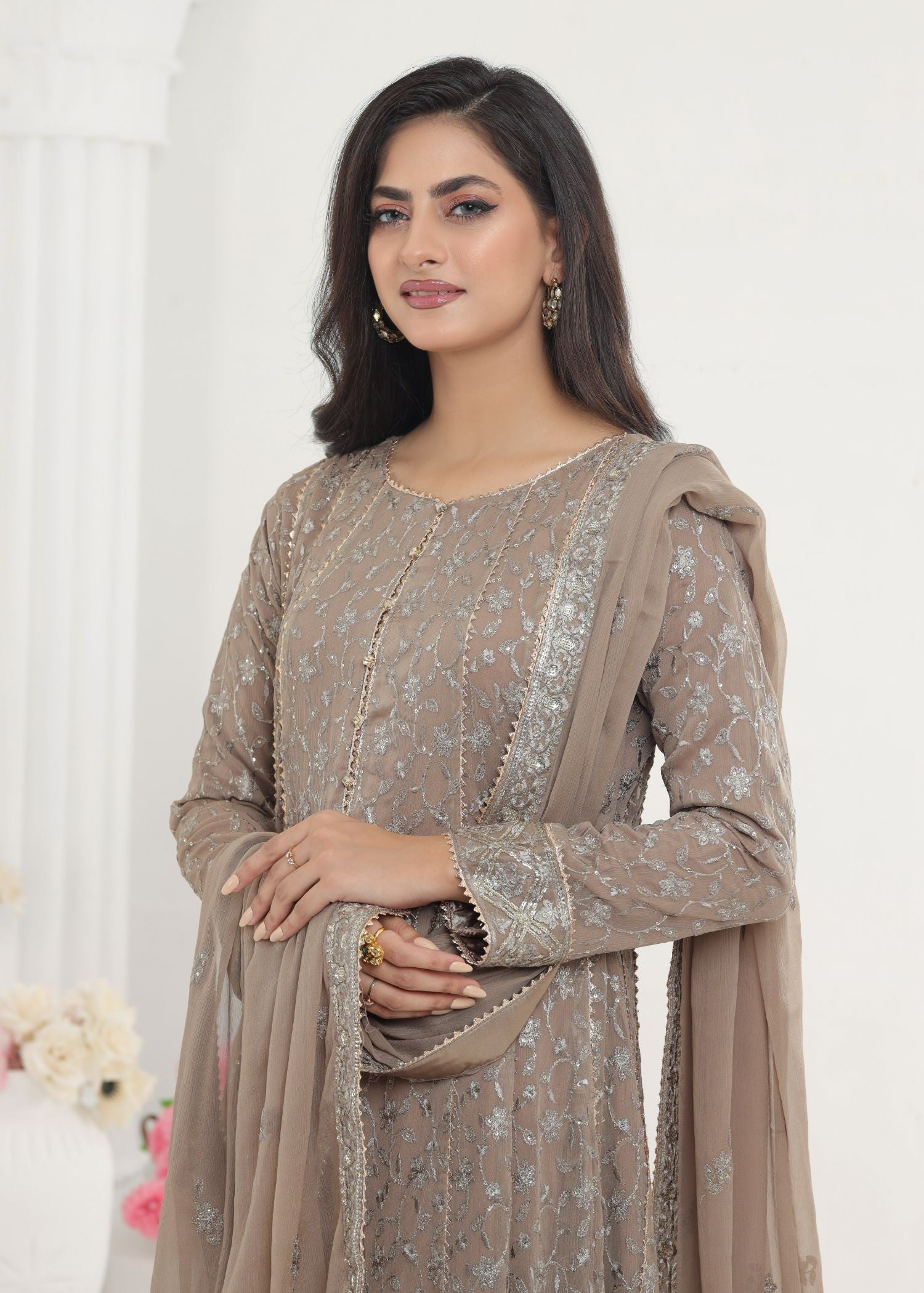 Ayesha Closet Mehnaaz Taupe Women 3pcs