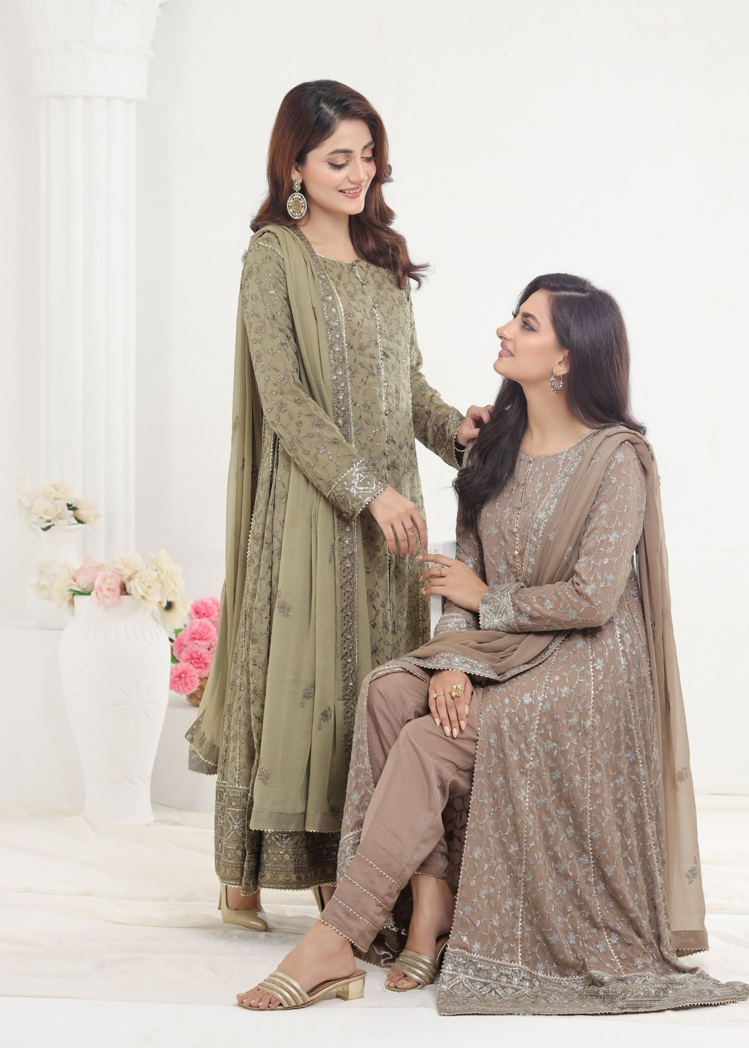 Ayesha Closet Mehnaaz Taupe Women 3pcs