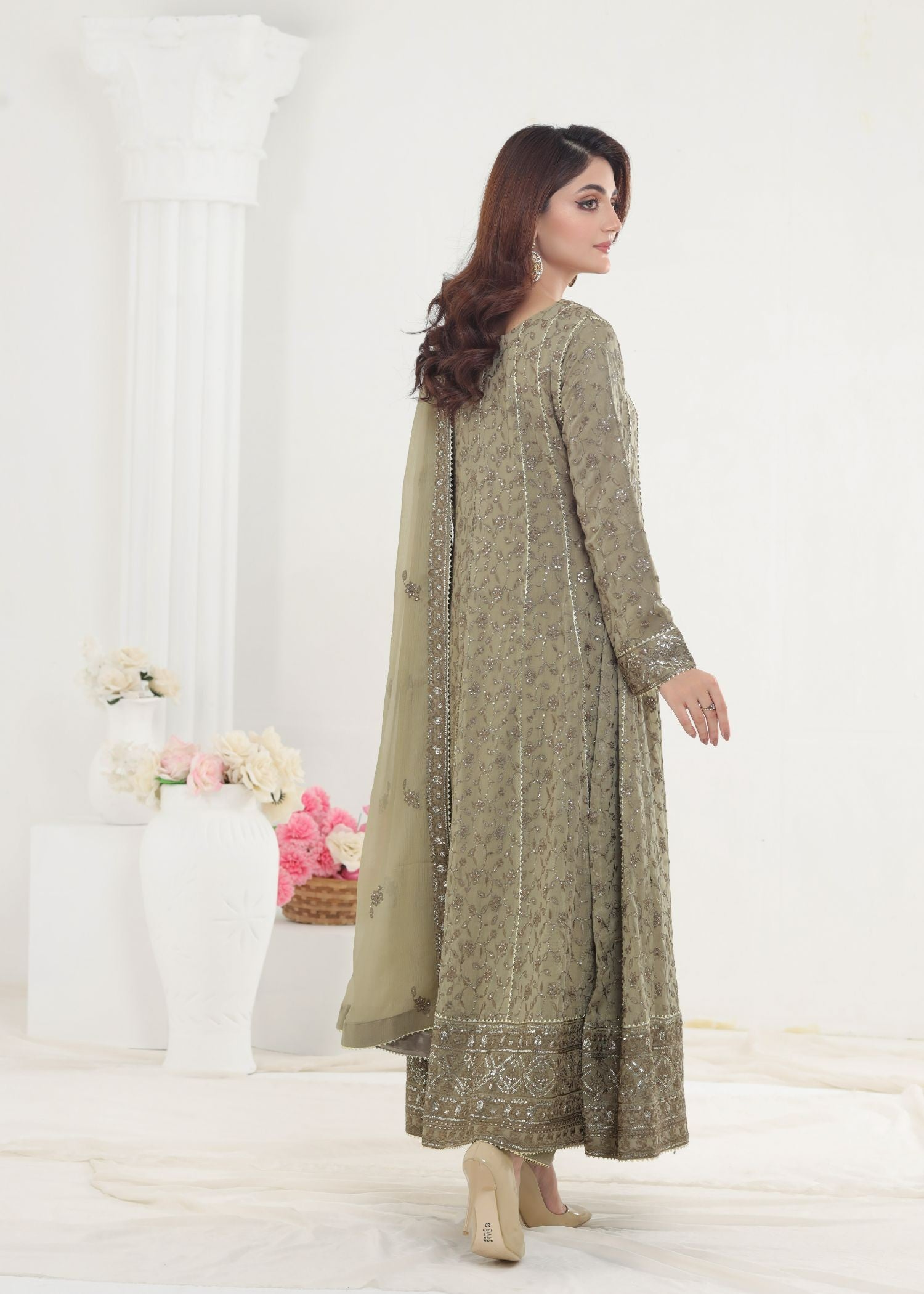Ayesha Closet Mehnaaz Grey Beige Women 3pcs