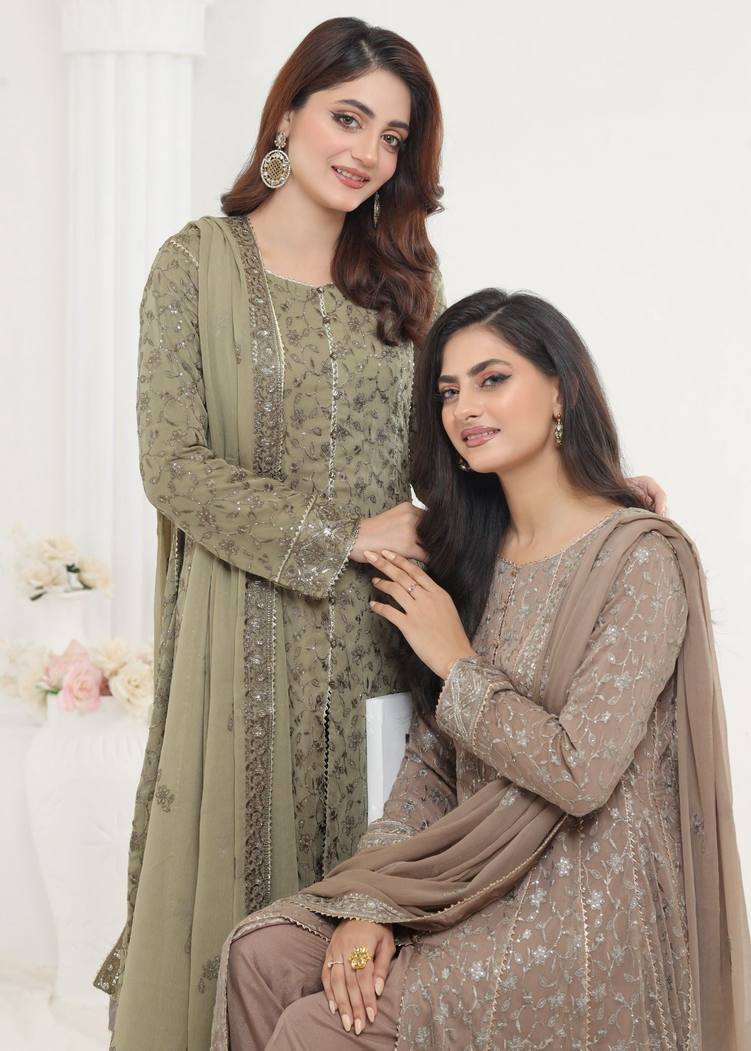 Ayesha Closet Mehnaaz Grey Beige Women 3pcs