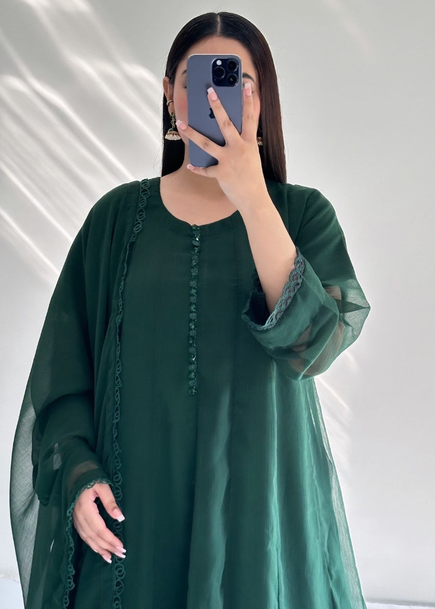 Ayesha B bottle green frock Women 3pcs