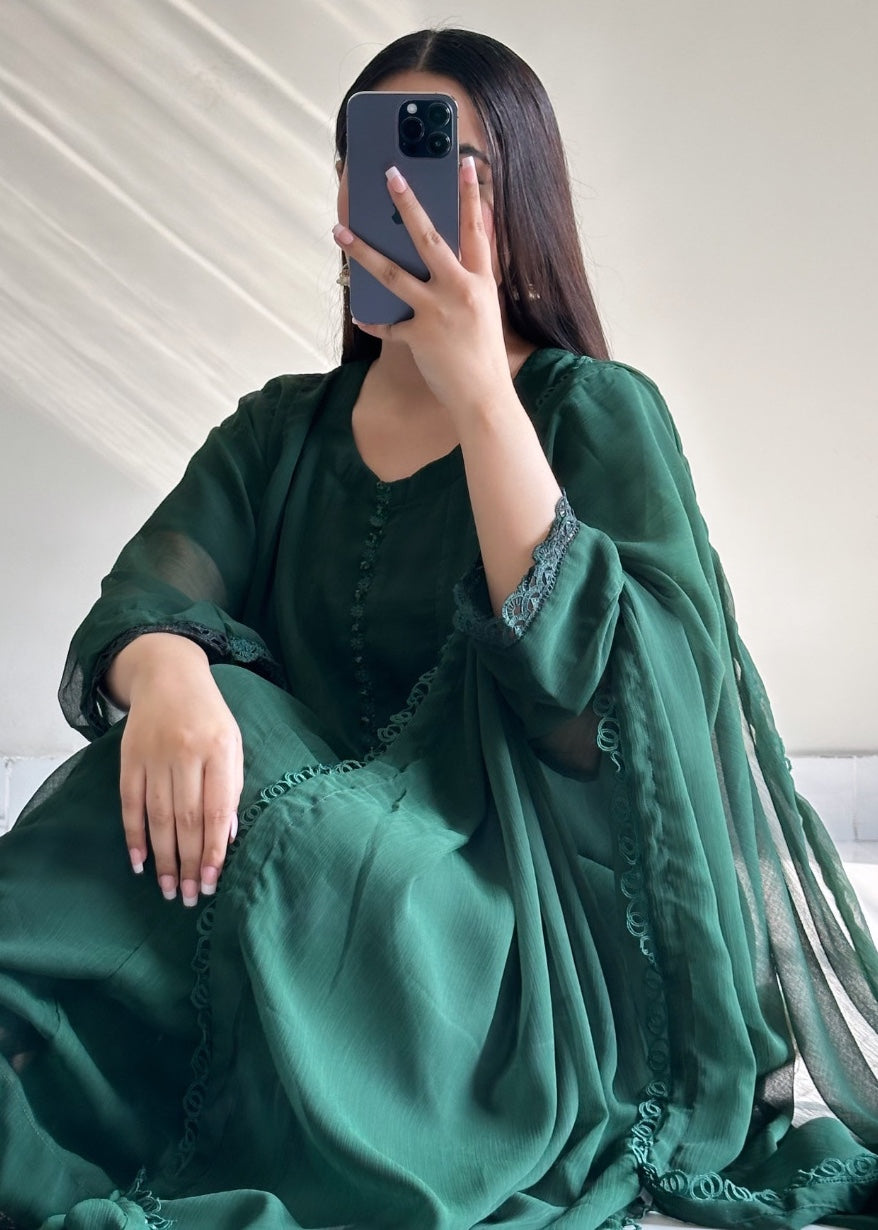 Ayesha B bottle green frock Women 3pcs