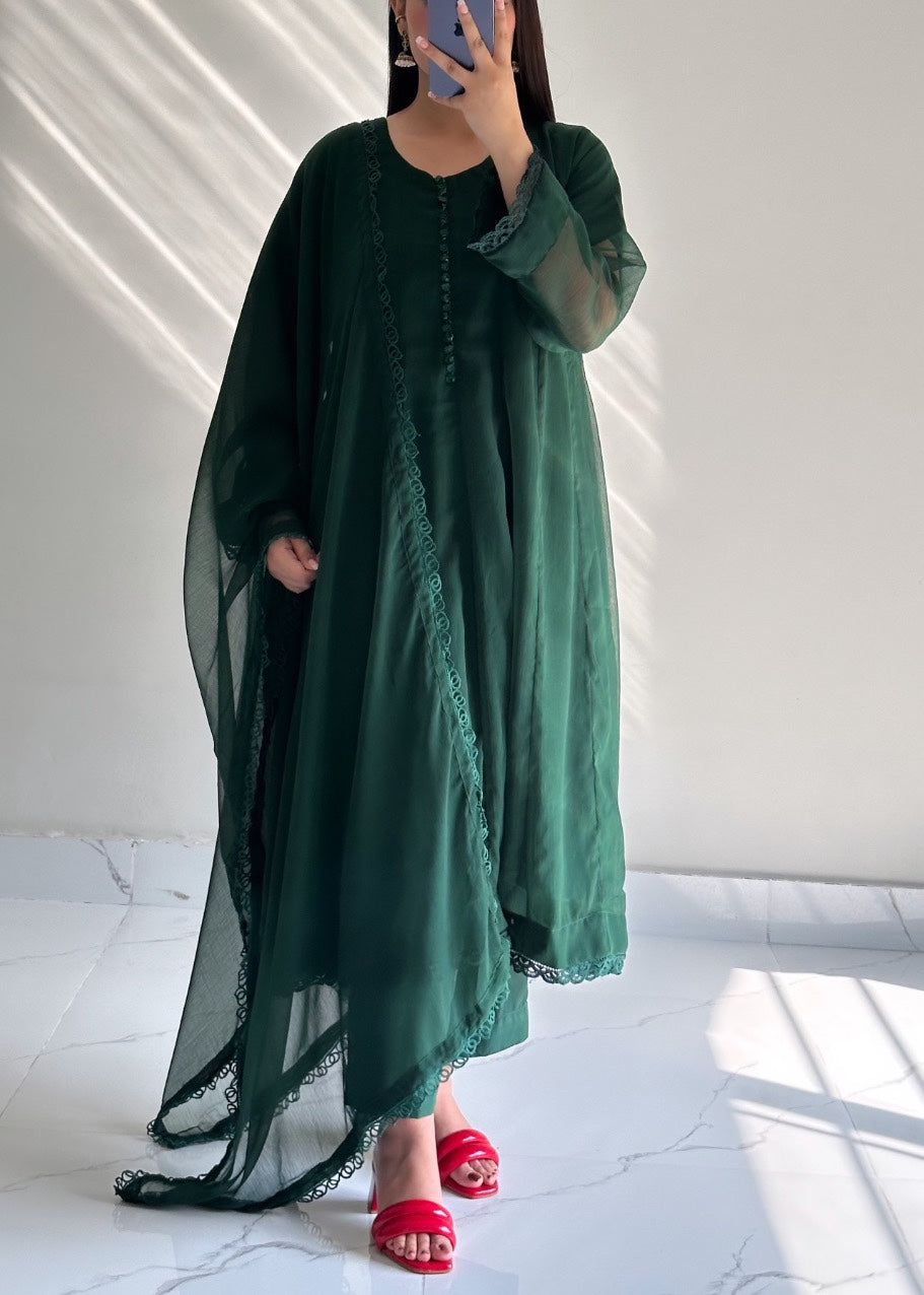 Ayesha B bottle green frock Women 3pcs