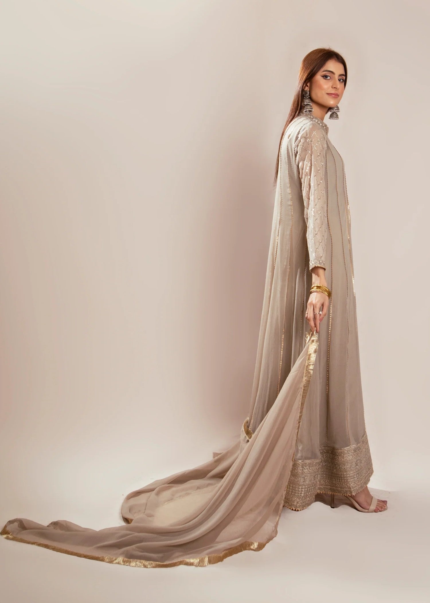 Mona Embroidery Embellish Azure Beige Women 3pcs