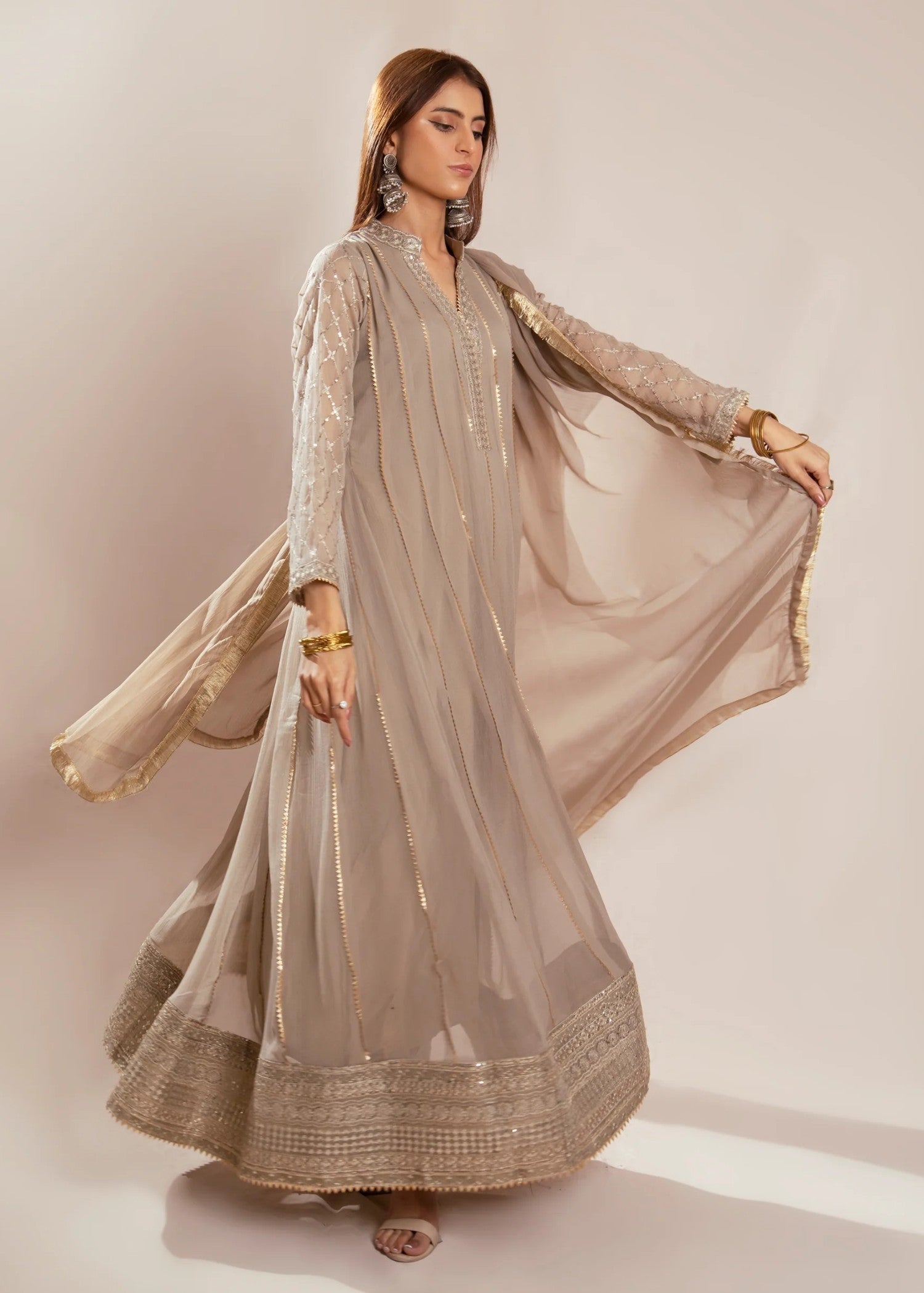 Mona Embroidery Embellish Azure Beige Women 3pcs