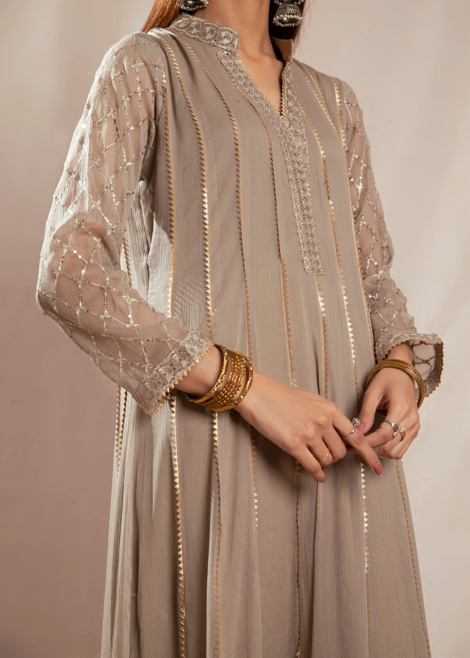 Mona Embroidery Embellish Azure Beige Women 3pcs