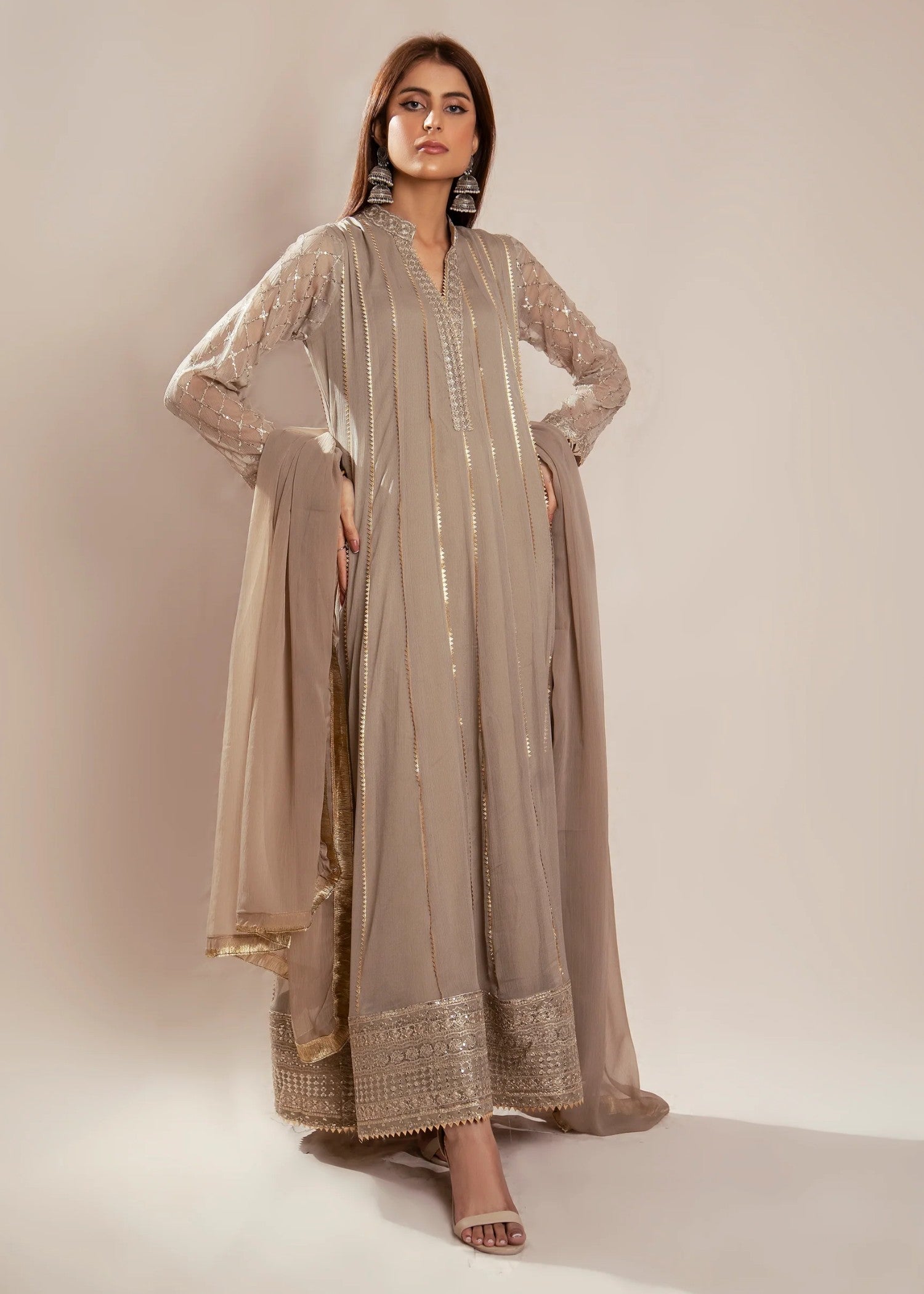 Mona Embroidery Embellish Azure Beige Women 3pcs