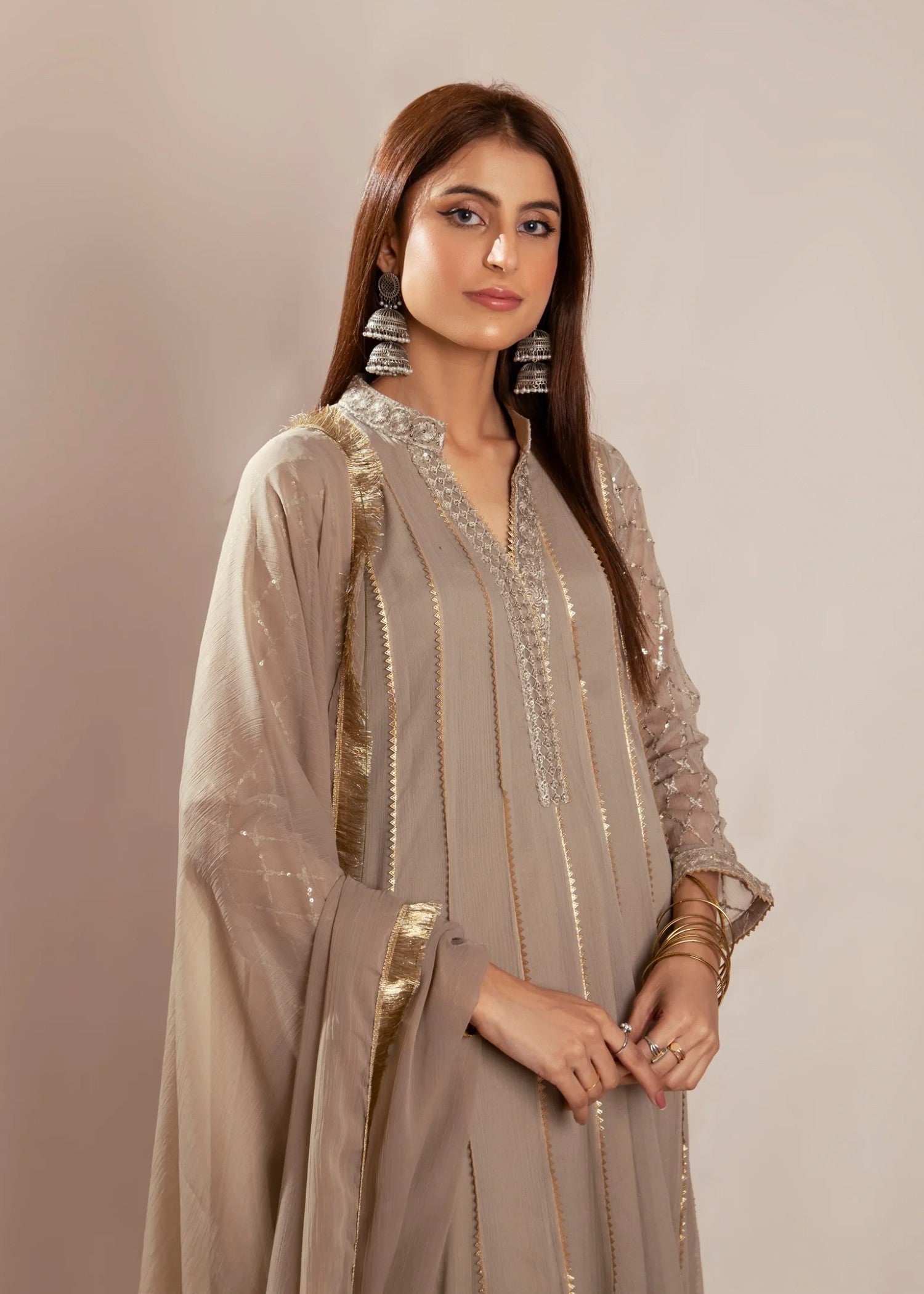 Mona Embroidery Embellish Azure Beige Women 3pcs