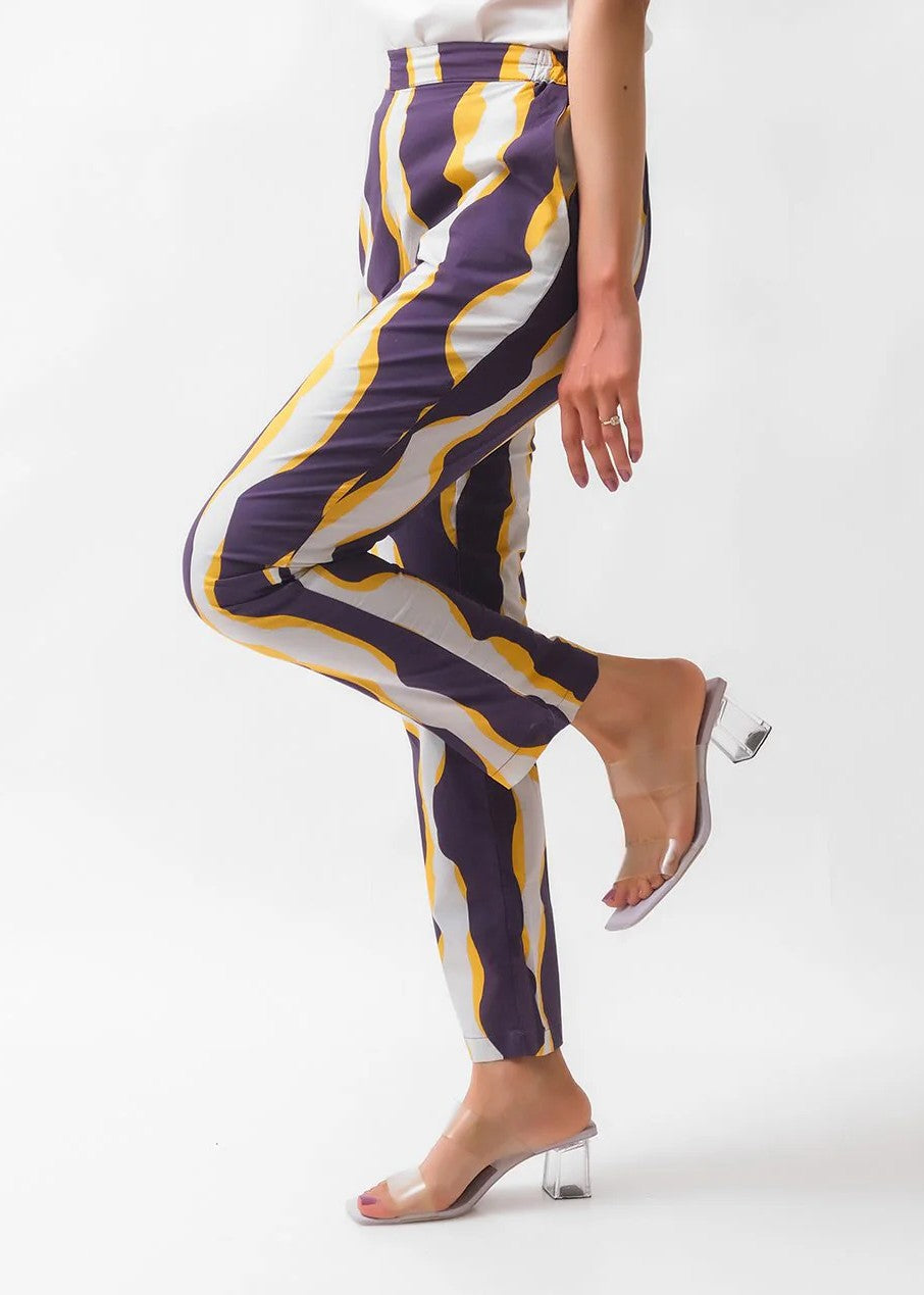 Dhaga Straight Trouser / Pants Purple Yellow Abstract Women 1pcs