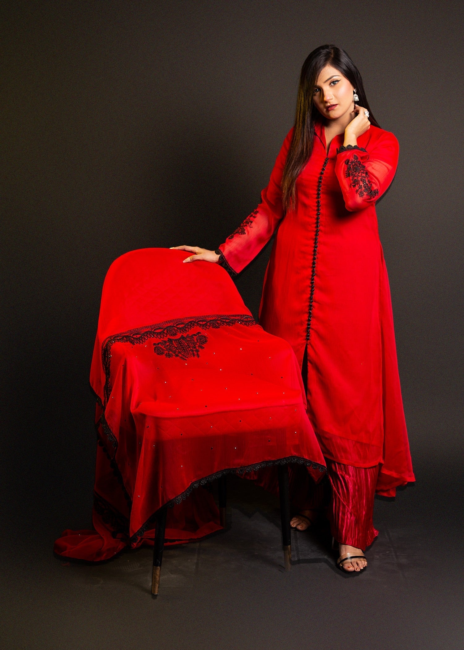 Inaaya Fashion Baadal Red Women 3pcs