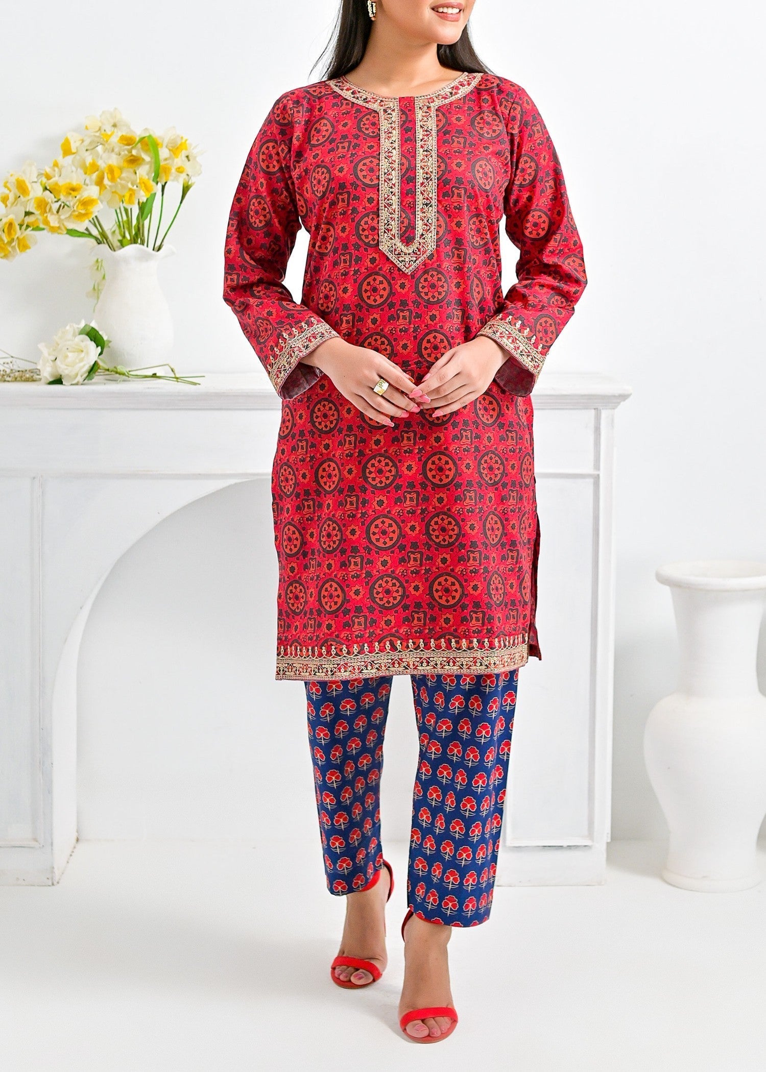 Pret Diaries Red Embroidered Women 2pcs