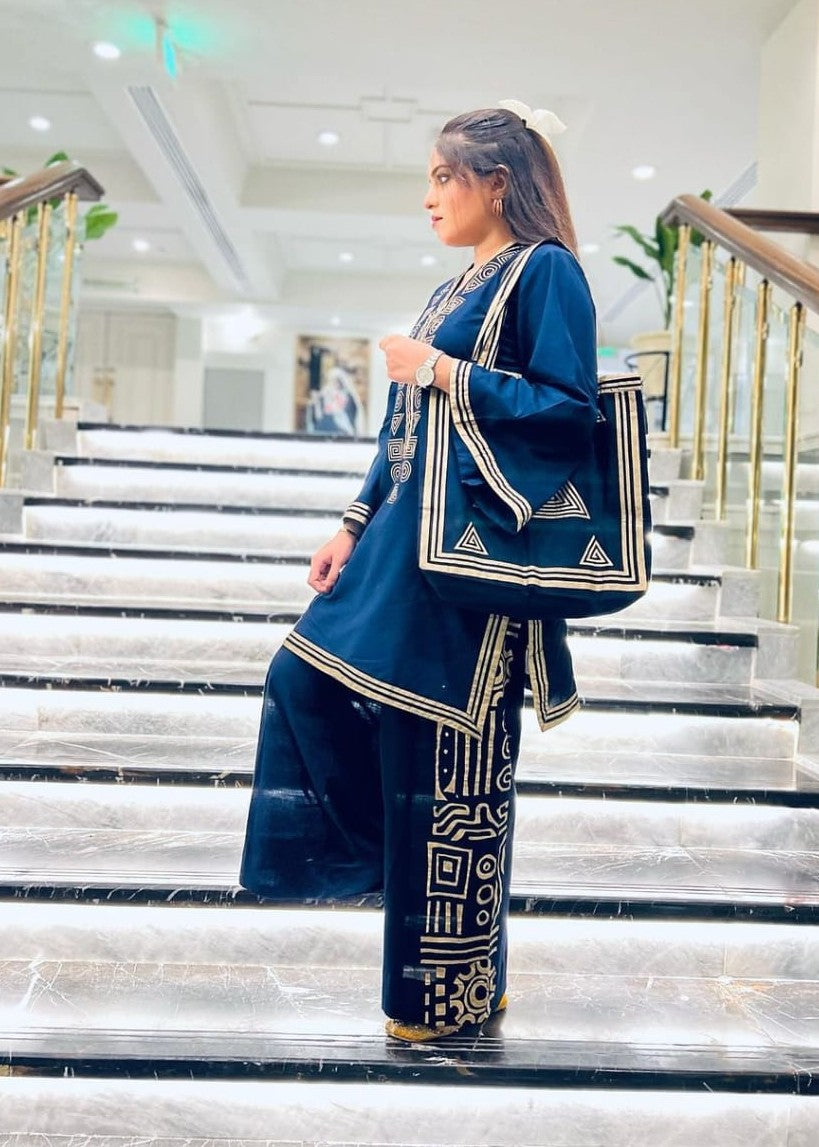 Gulposh TOTE EASY BREEZY (Stitched +Free Hand Bag) Navy Blue Women 3pcs