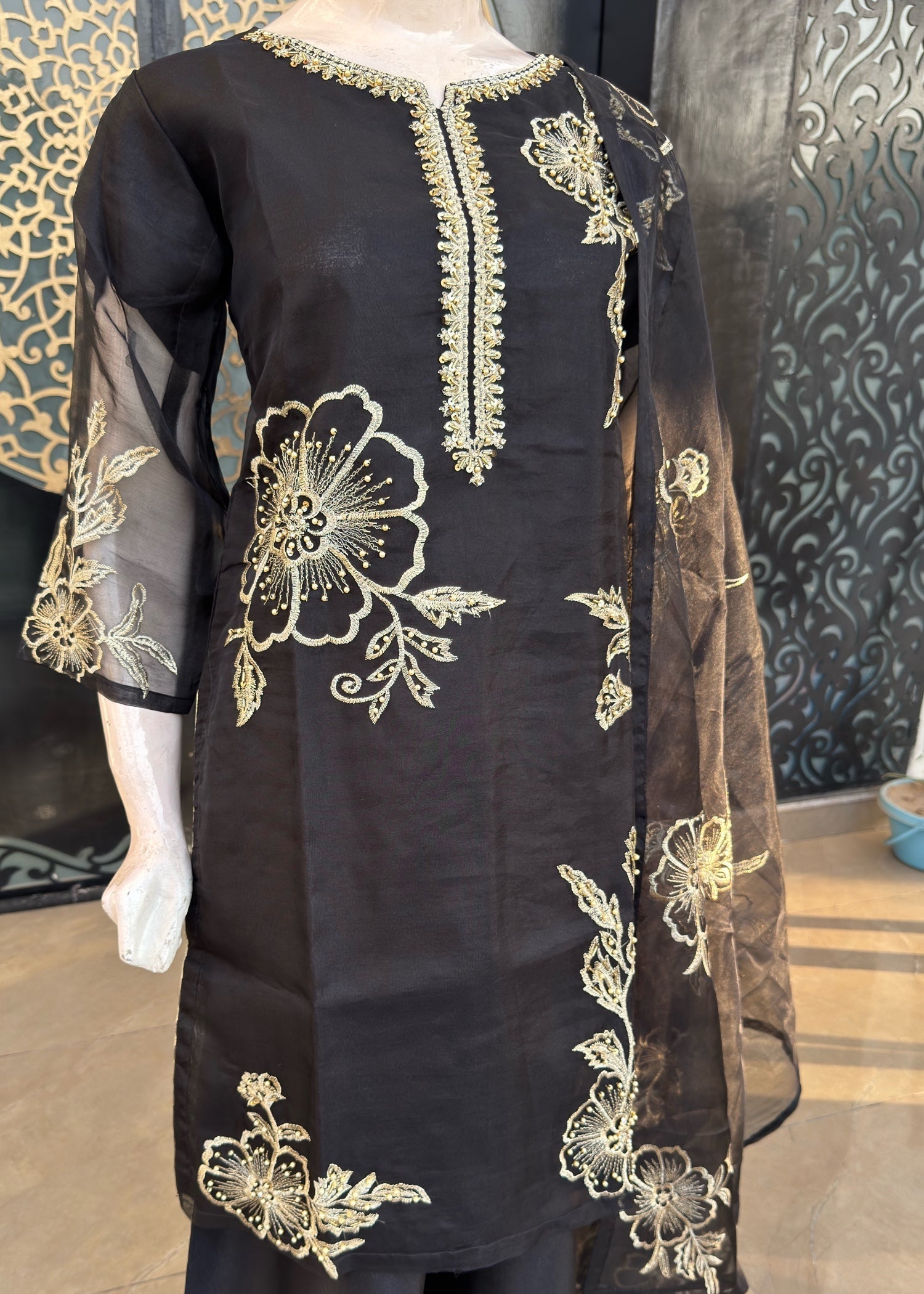 Noir Organza handwork Women 3pcs