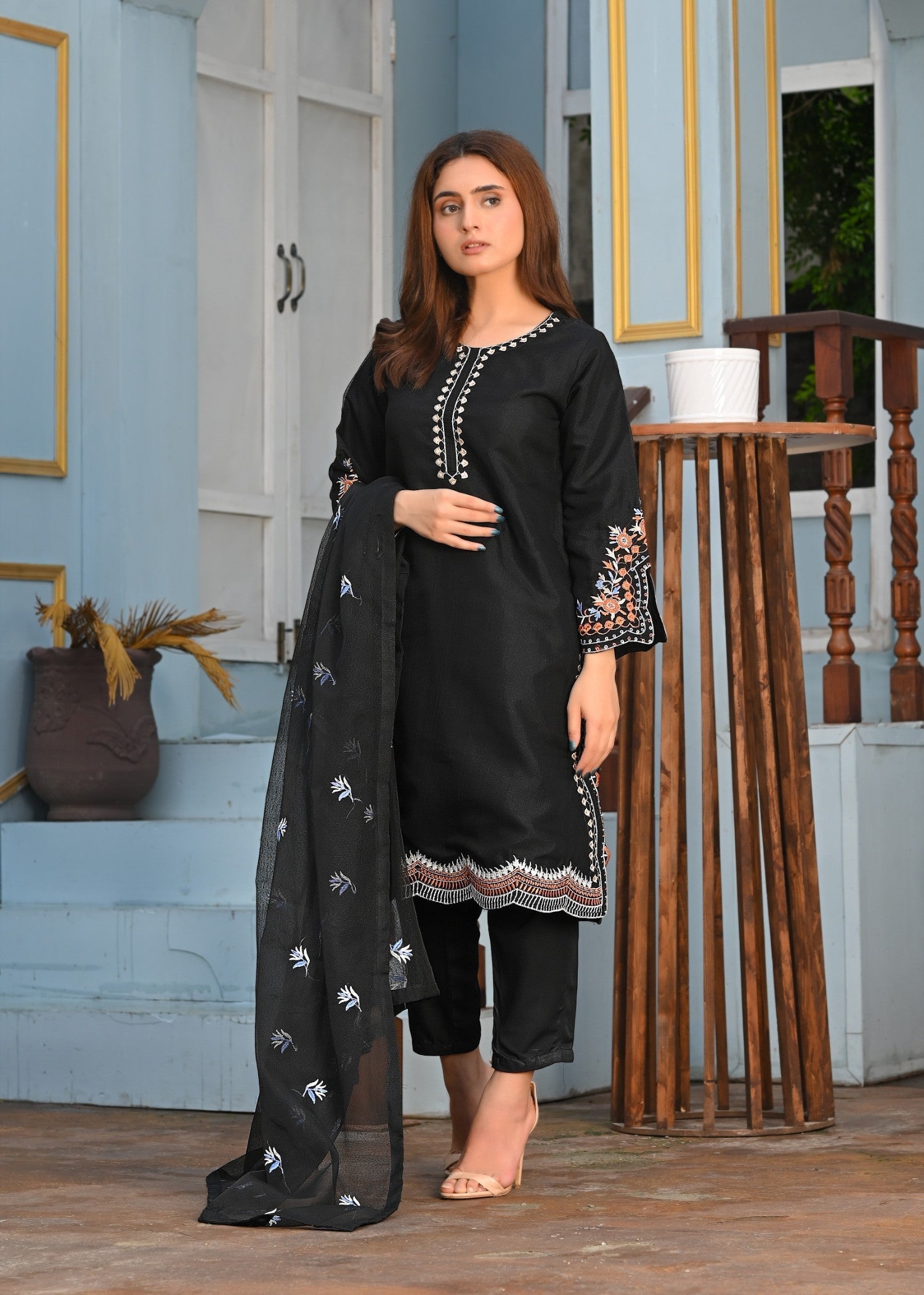 Yaaqot Official Black Multi Embroidery Stitched Women 3pcs