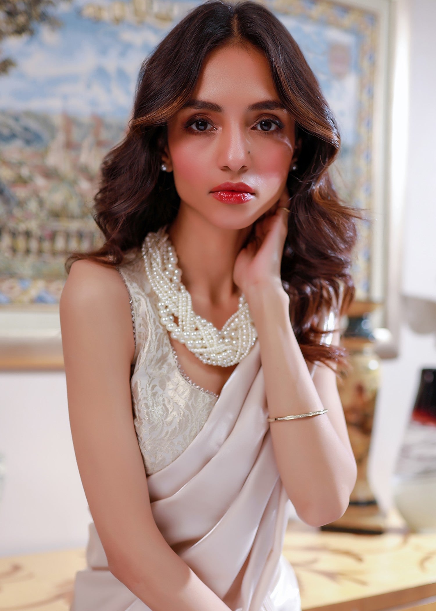 VELOUR Offwhite Shine Saree Women 2pcs