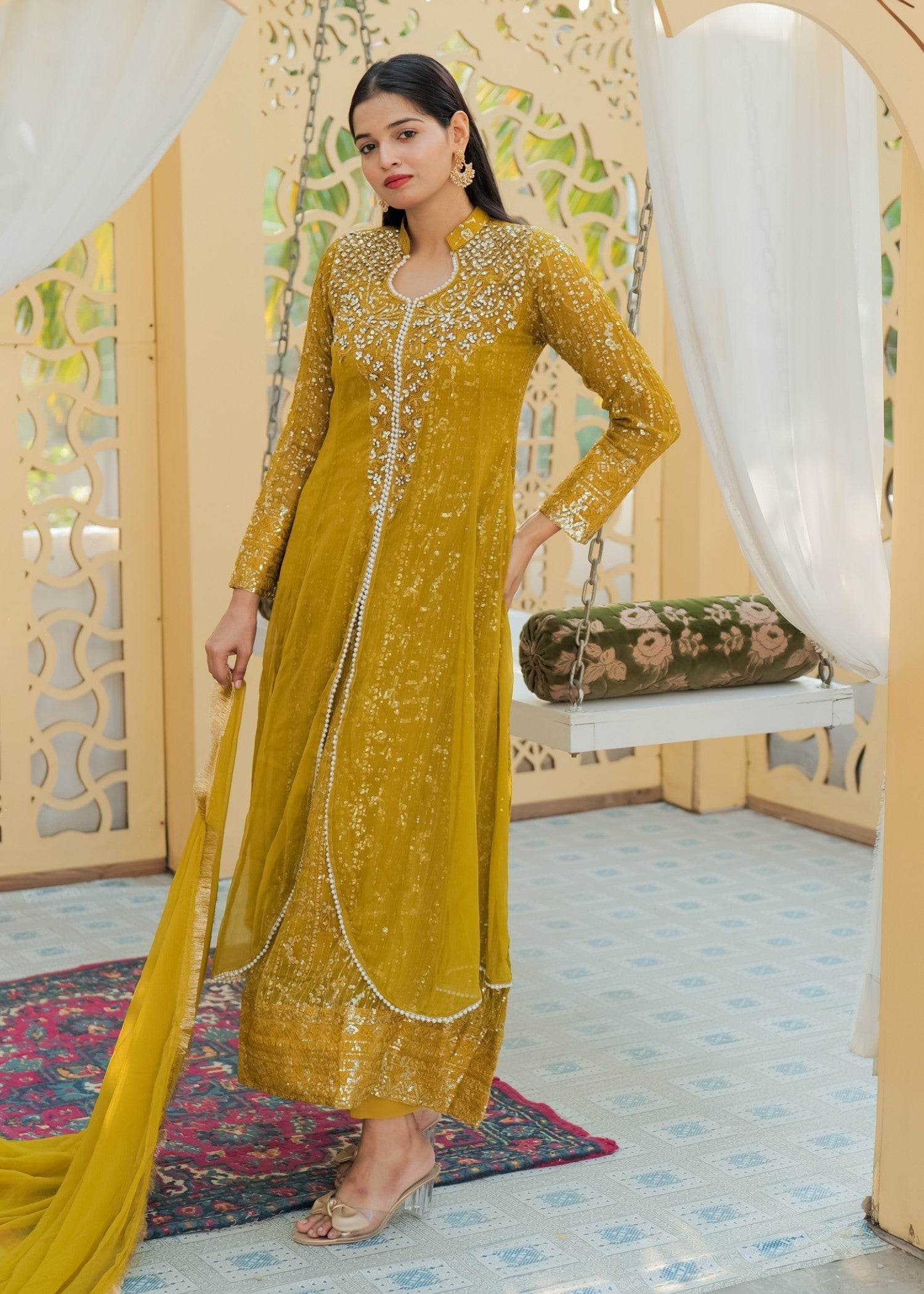 Mona Embroidery Ritzy Rosette olive Women 3pcs