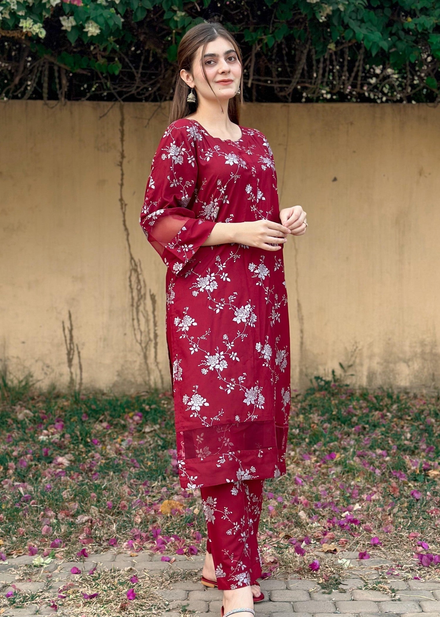 B.K Clothings Blossom Maroon 2pice Women 2pcs