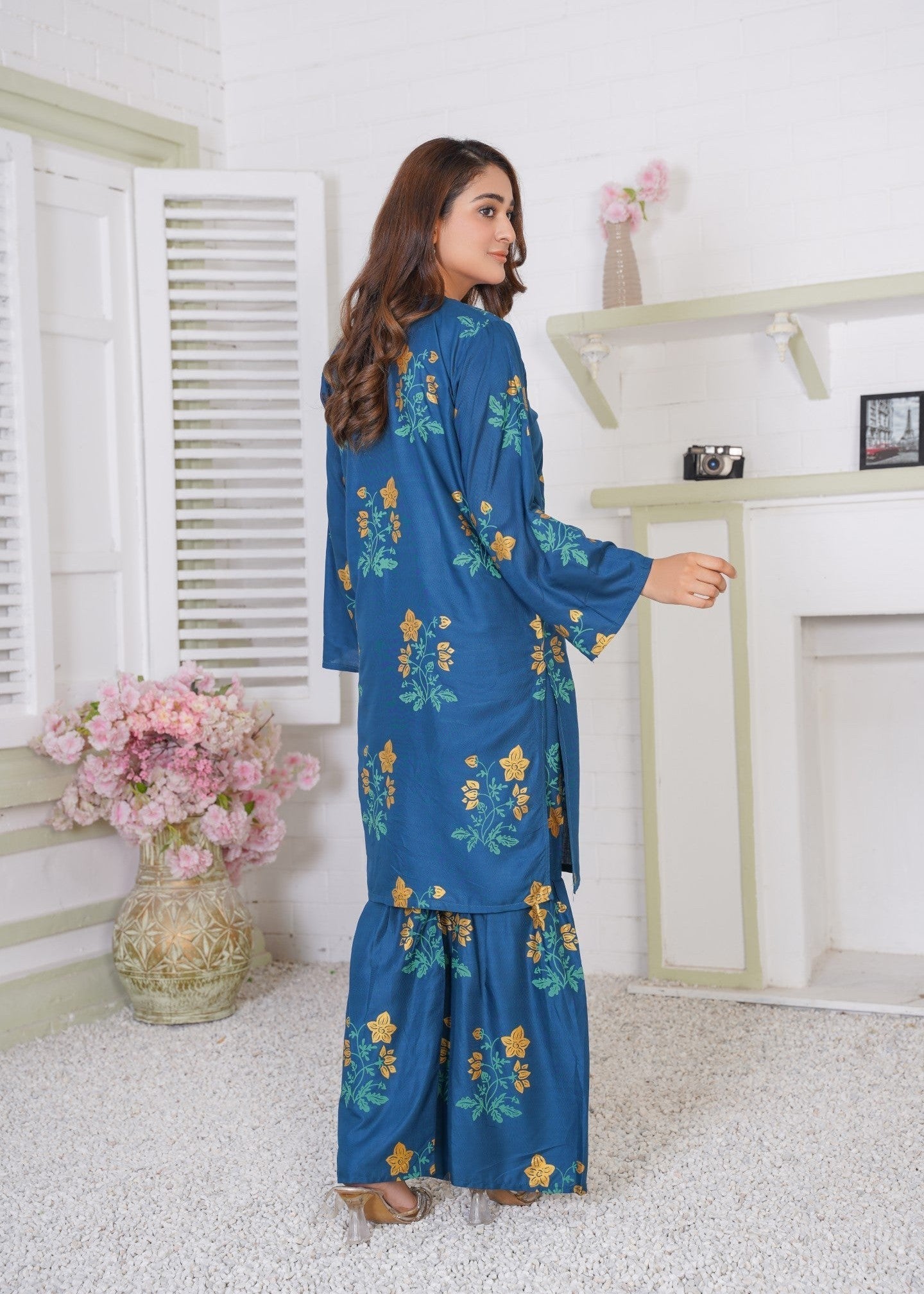 Gulposh Ghulab Gharara (Stitched ) Teal Women 2pcs