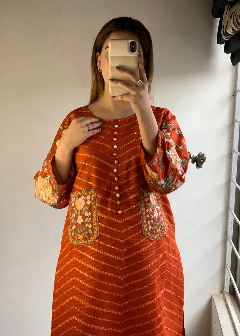 Gulposh Aura ( Stitched ) Orange Women 2pcs