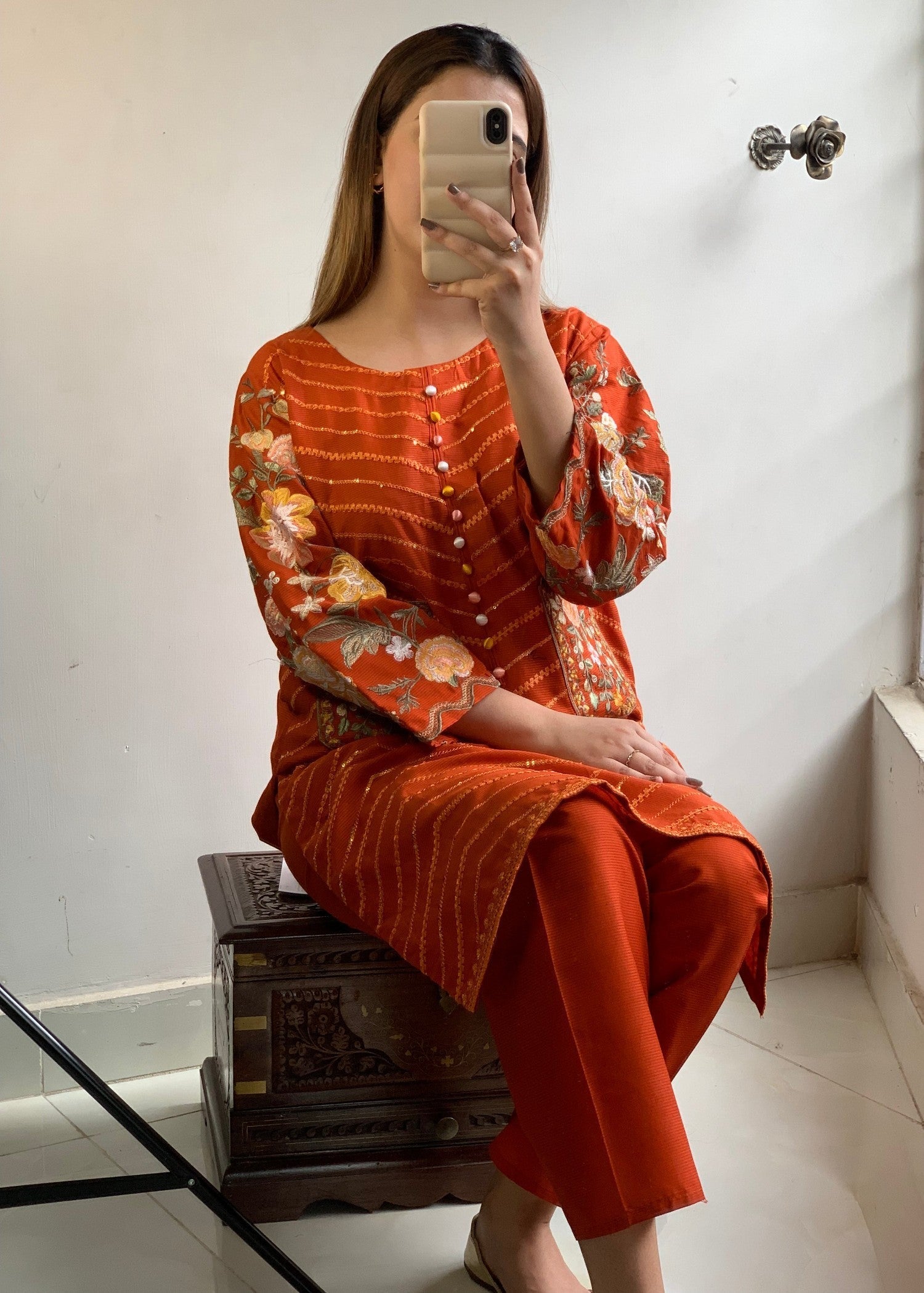 Gulposh Aura ( Stitched ) Orange Women 2pcs