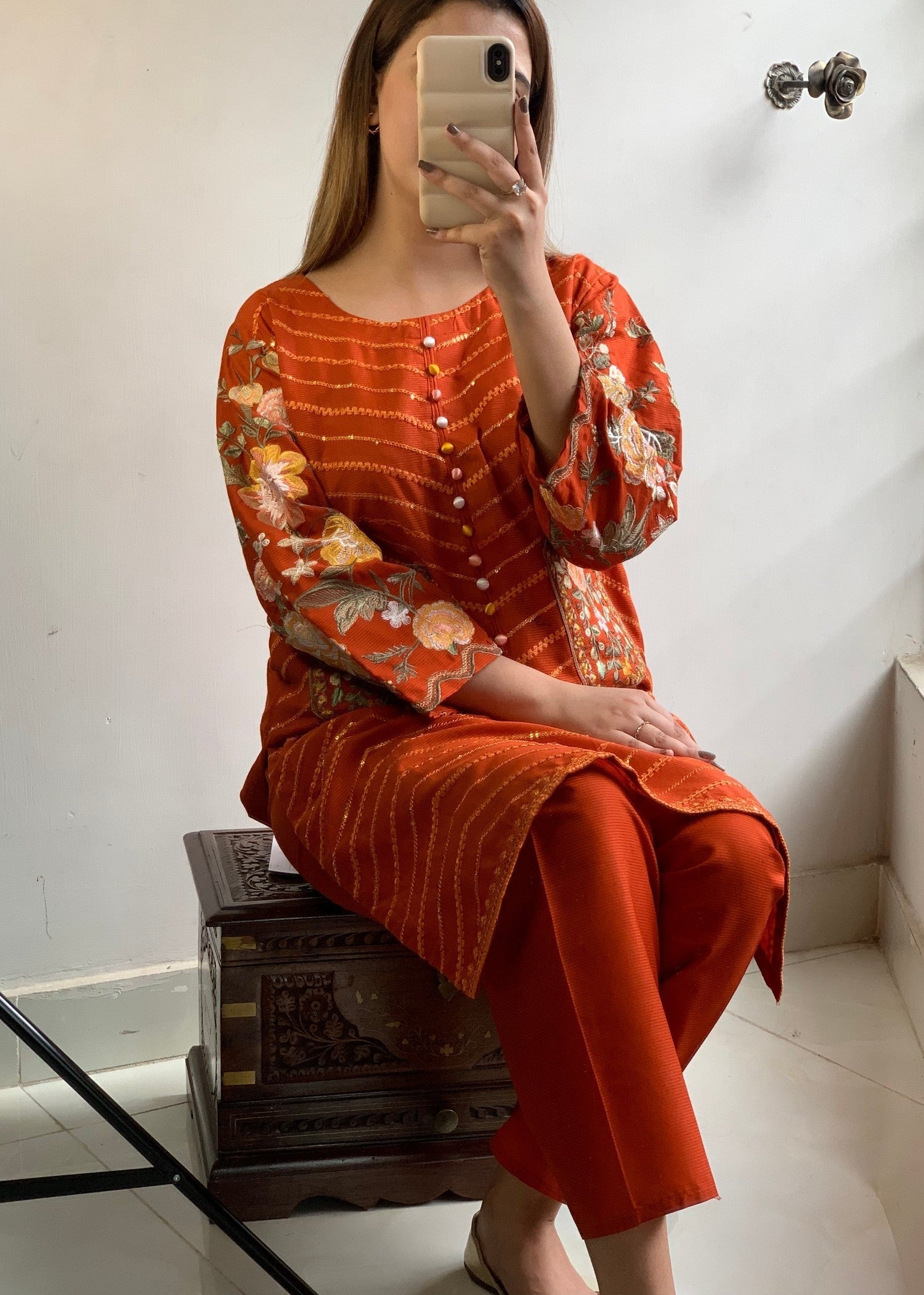 Gulposh Aura ( Stitched ) Orange Women 2pcs