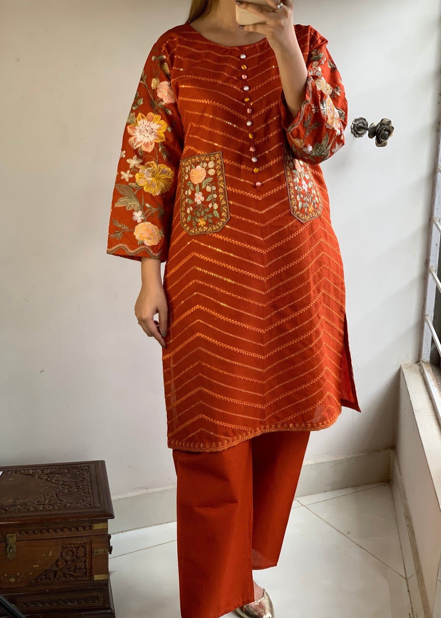 Gulposh Aura ( Stitched ) Orange Women 2pcs