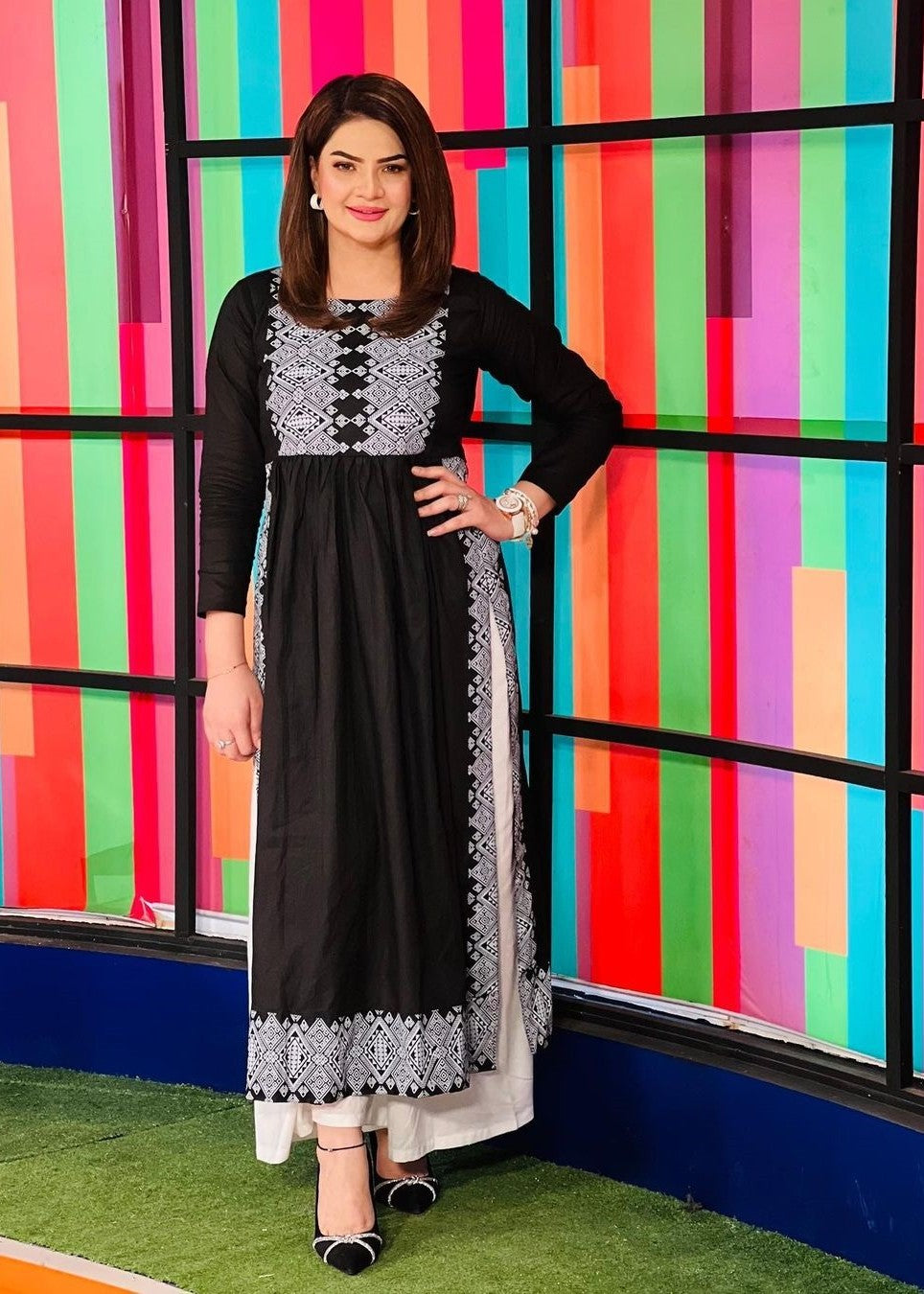 Zeekstore Black silver printed long kurta Women 1pcs