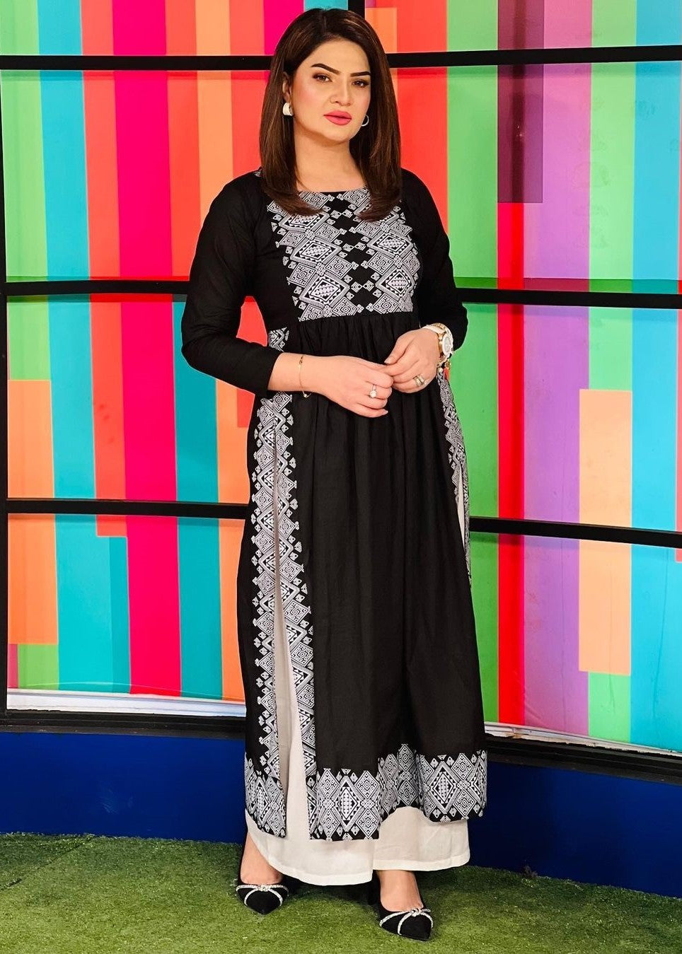 Zeekstore Black silver printed long kurta Women 1pcs