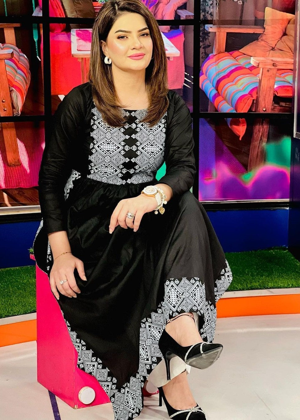 Zeekstore Black silver printed long kurta Women 1pcs