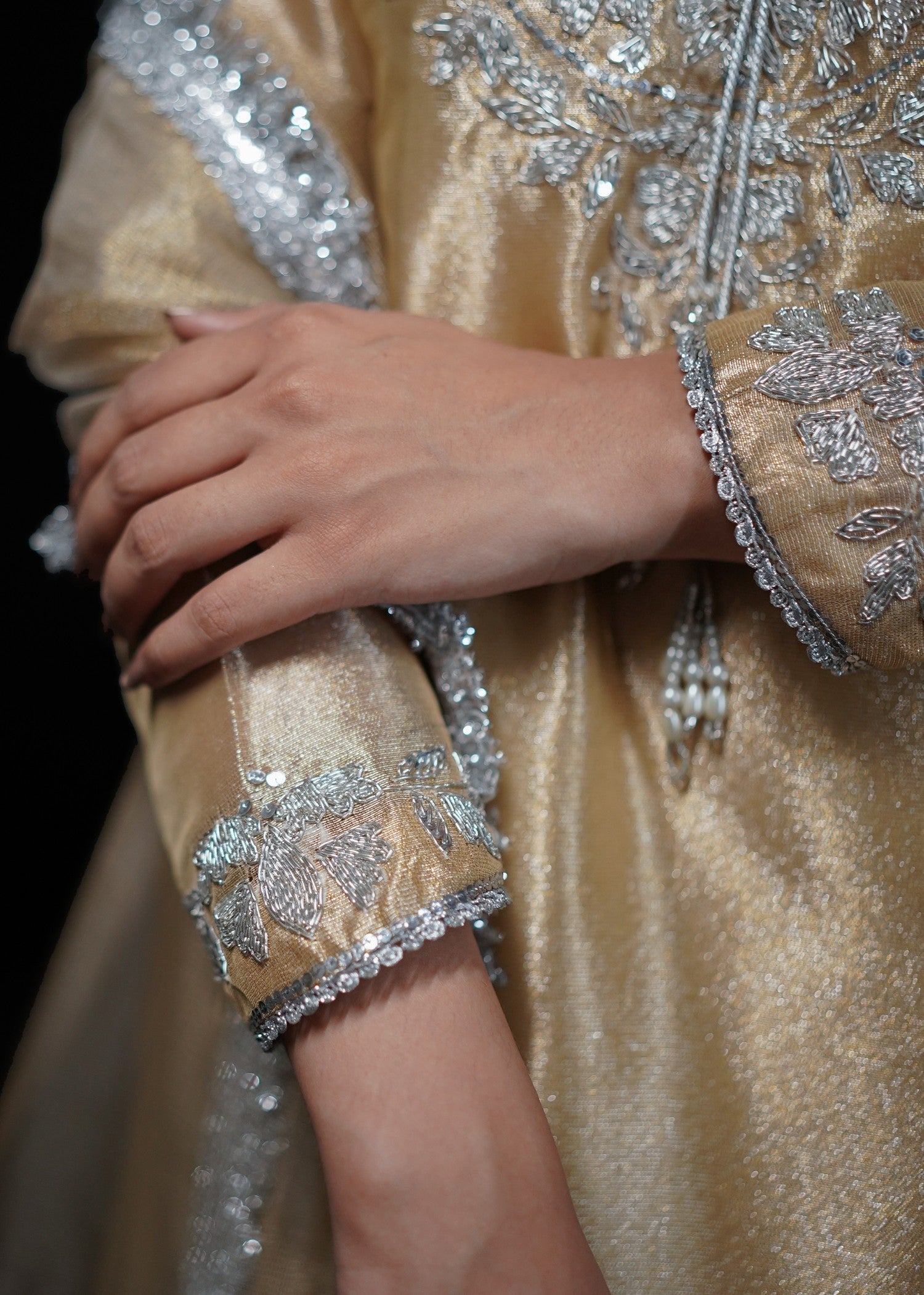 Zar Ayla EMBROIDRED LAMA TISSUE SUIT Golden Women 3pcs