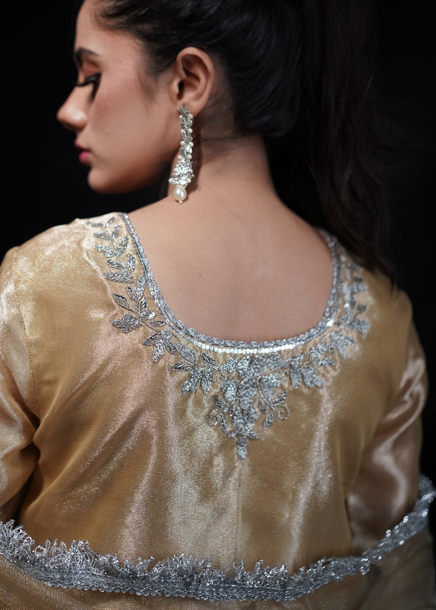 Zar Ayla EMBROIDRED LAMA TISSUE SUIT Golden Women 3pcs