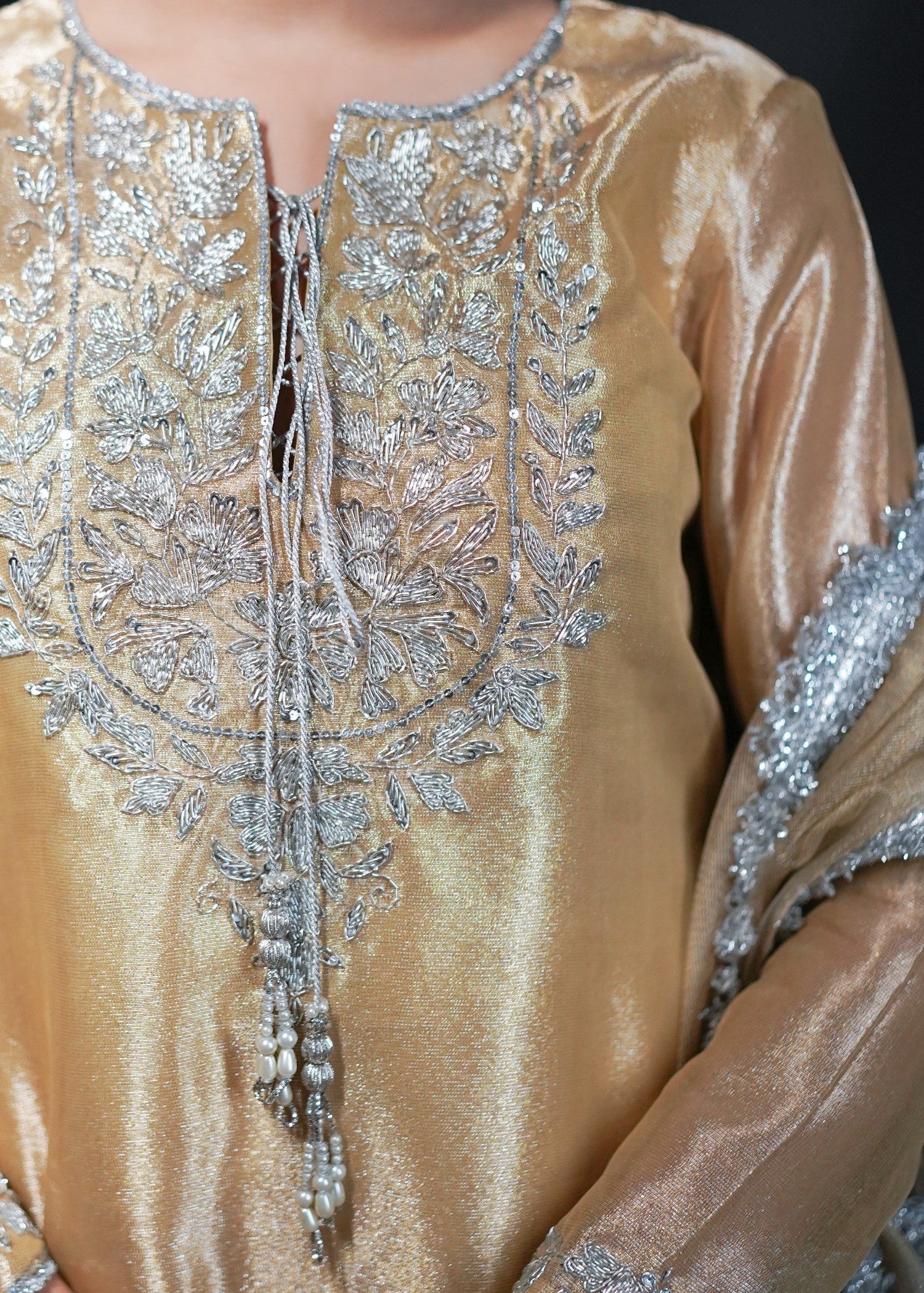 Zar Ayla EMBROIDRED LAMA TISSUE SUIT Golden Women 3pcs