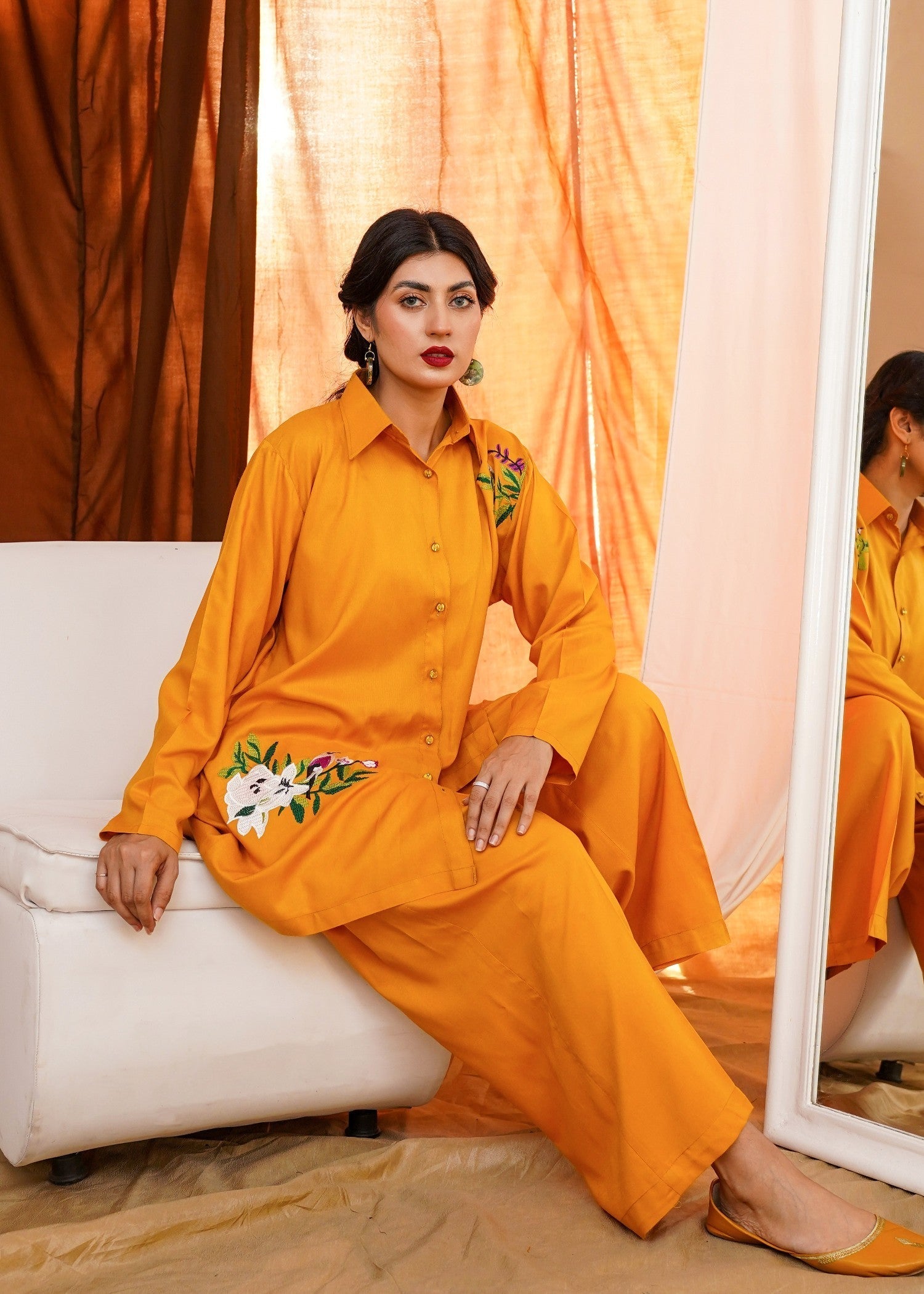 Akhrot Clothing Mustard Floral Co Ord Women 2pcs